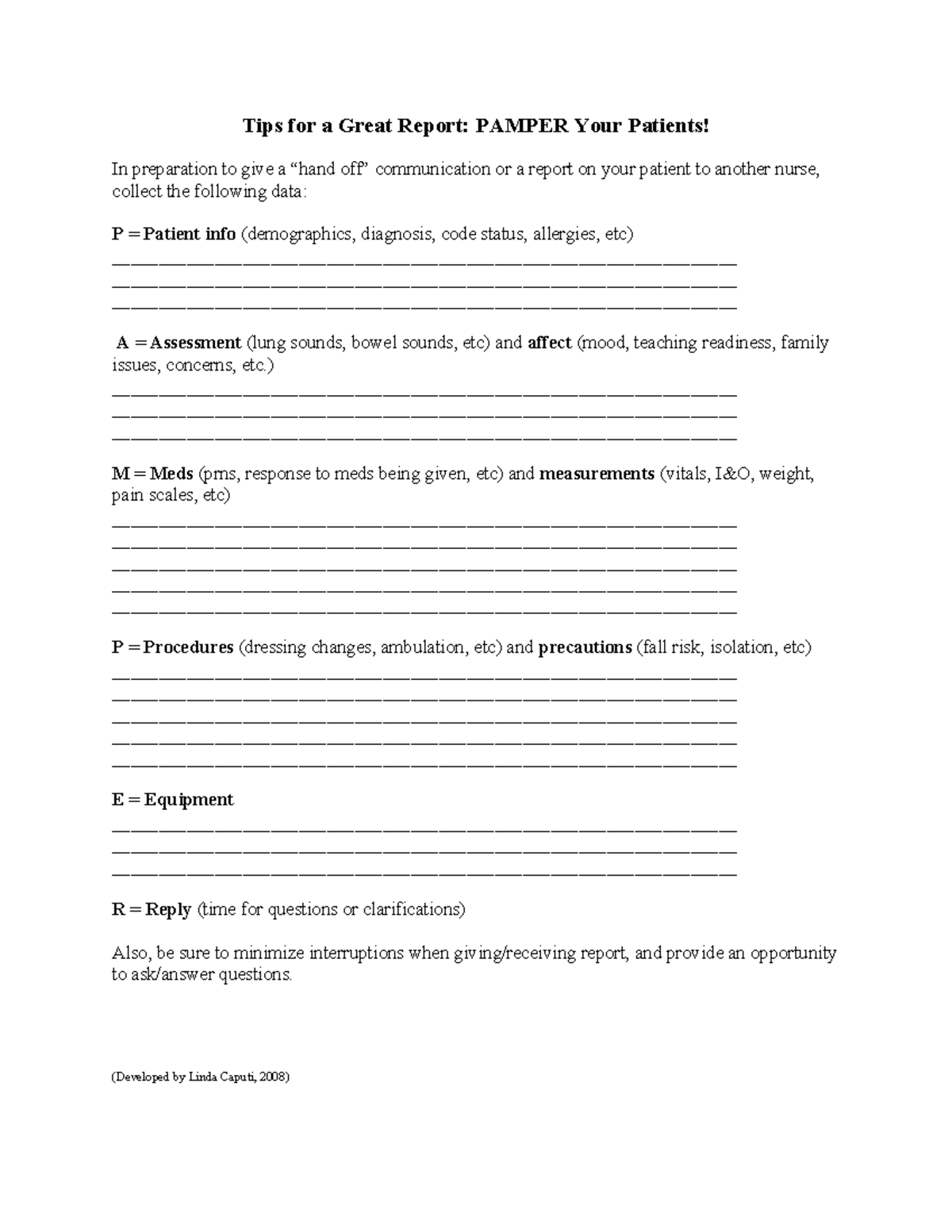 Tips for a Great Report- Pamper - Tips for a Great Report: PAMPER Your ...