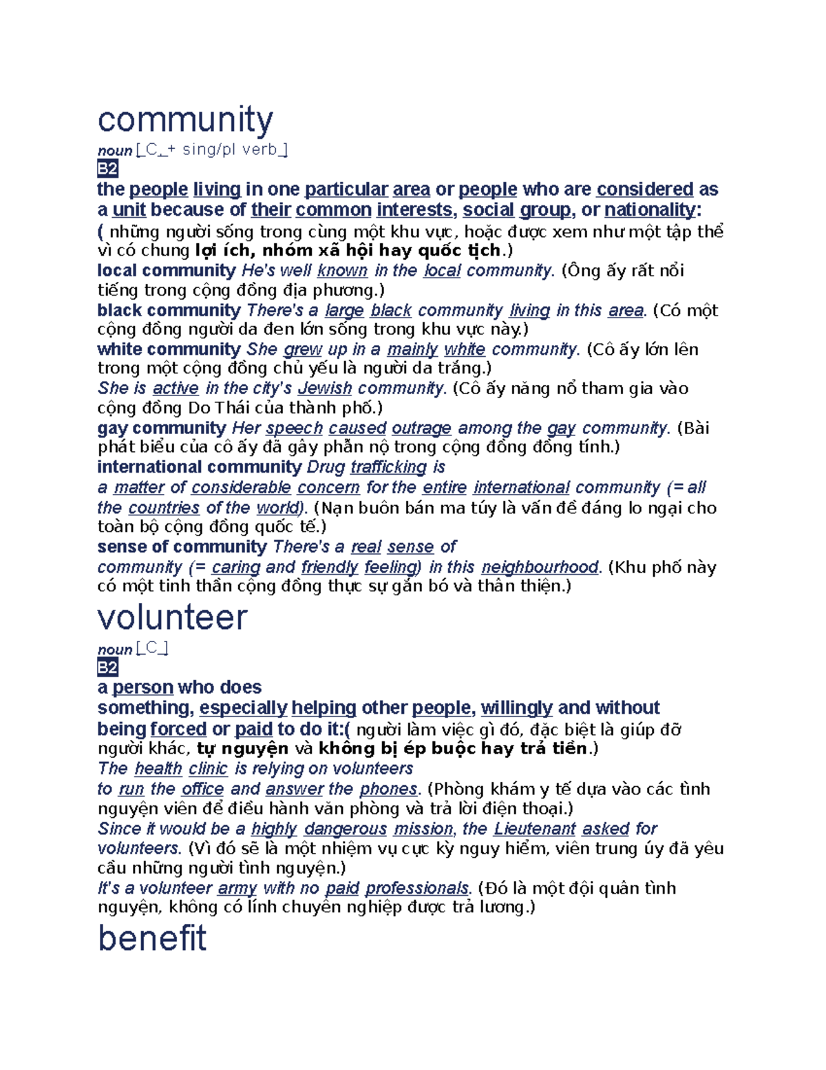 Community Vocabulary Notes - Tiếng Anh C1 - Studocu