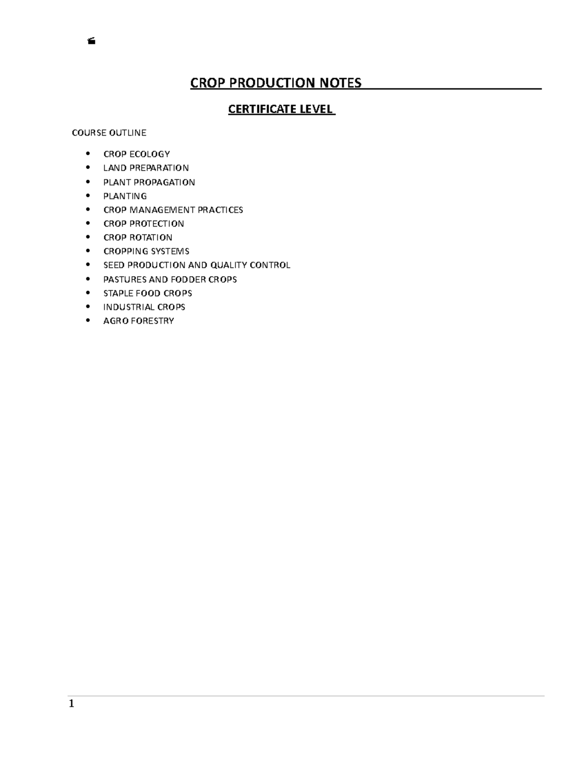 CROP Production Notes - Certificate Level Study Guide - Studocu