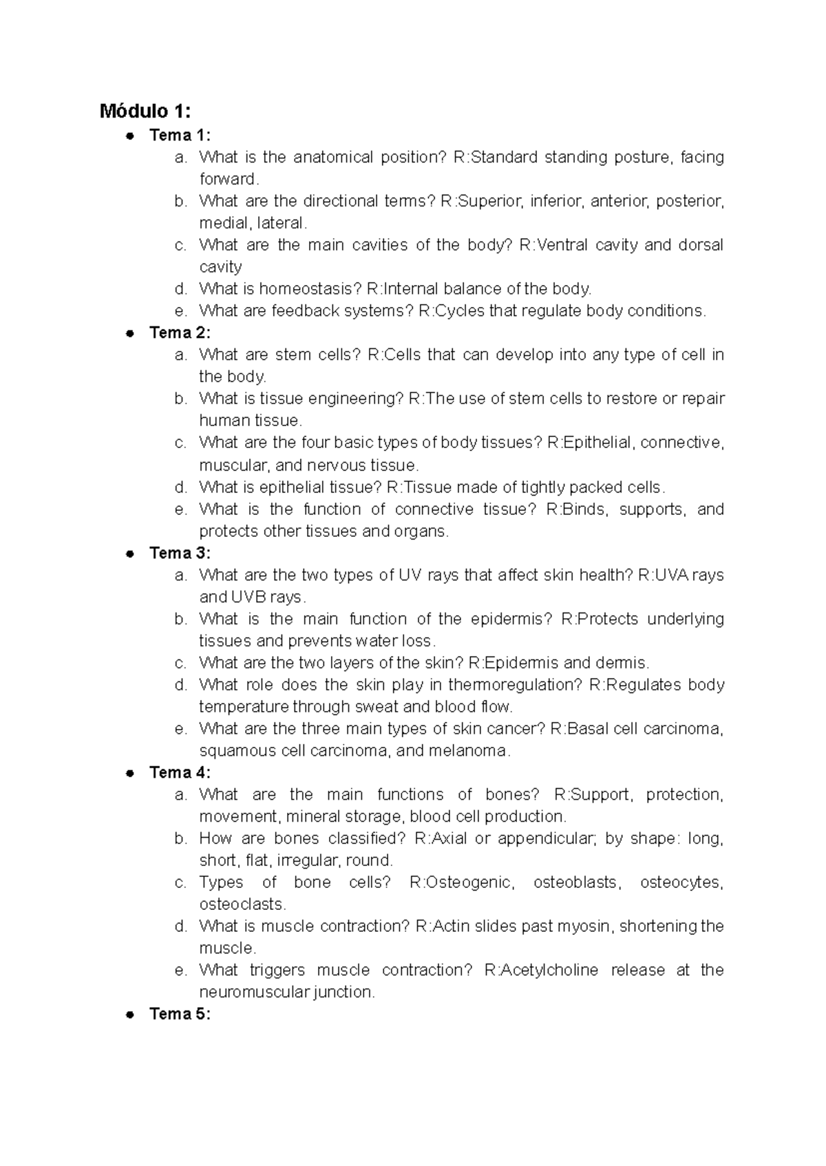 Human Anatomy and Physiology Q&A: Módulo 1 & 2 Study Guide - Studocu
