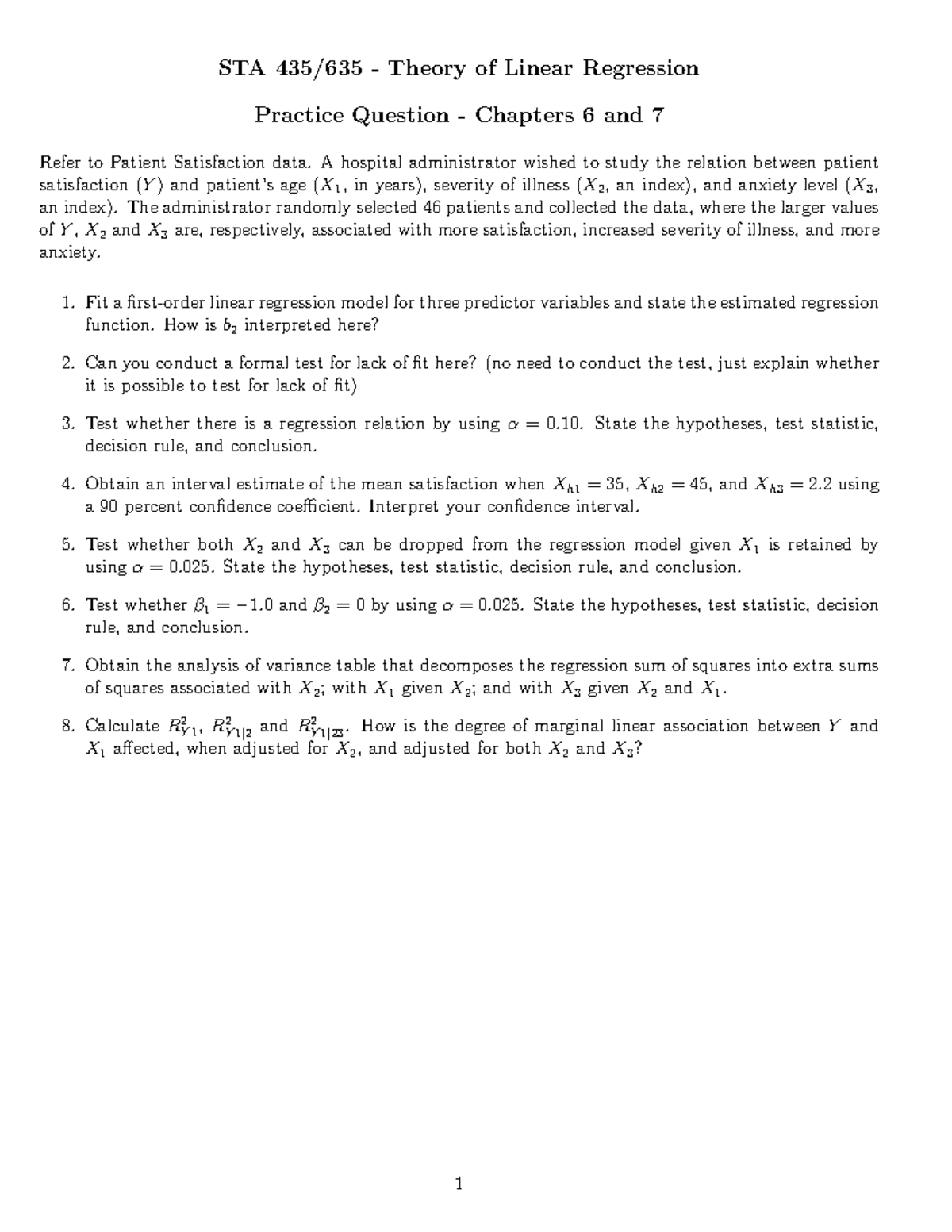 Practice Questions - STA 435/635: Linear Regression Chapters 6 & 7 ...