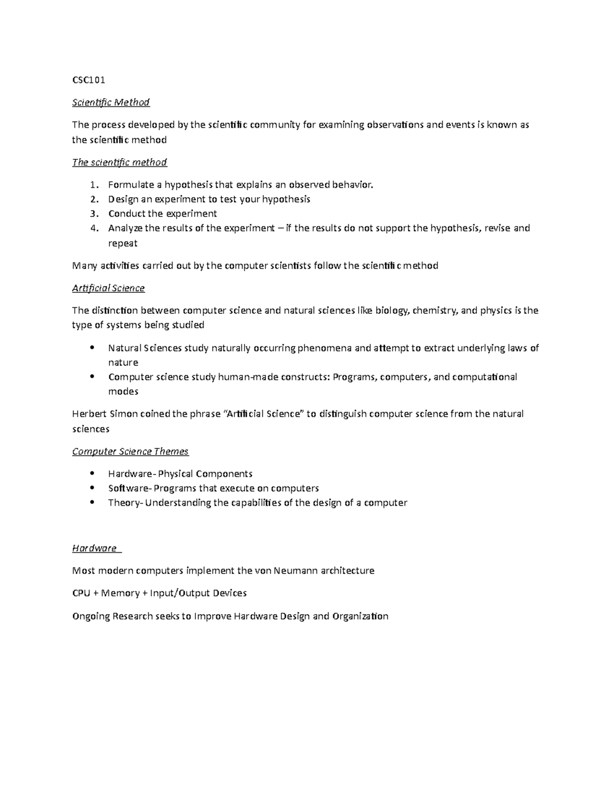 CSC101 Scientific Method Notes from 9-15-18 Class Session - Studocu
