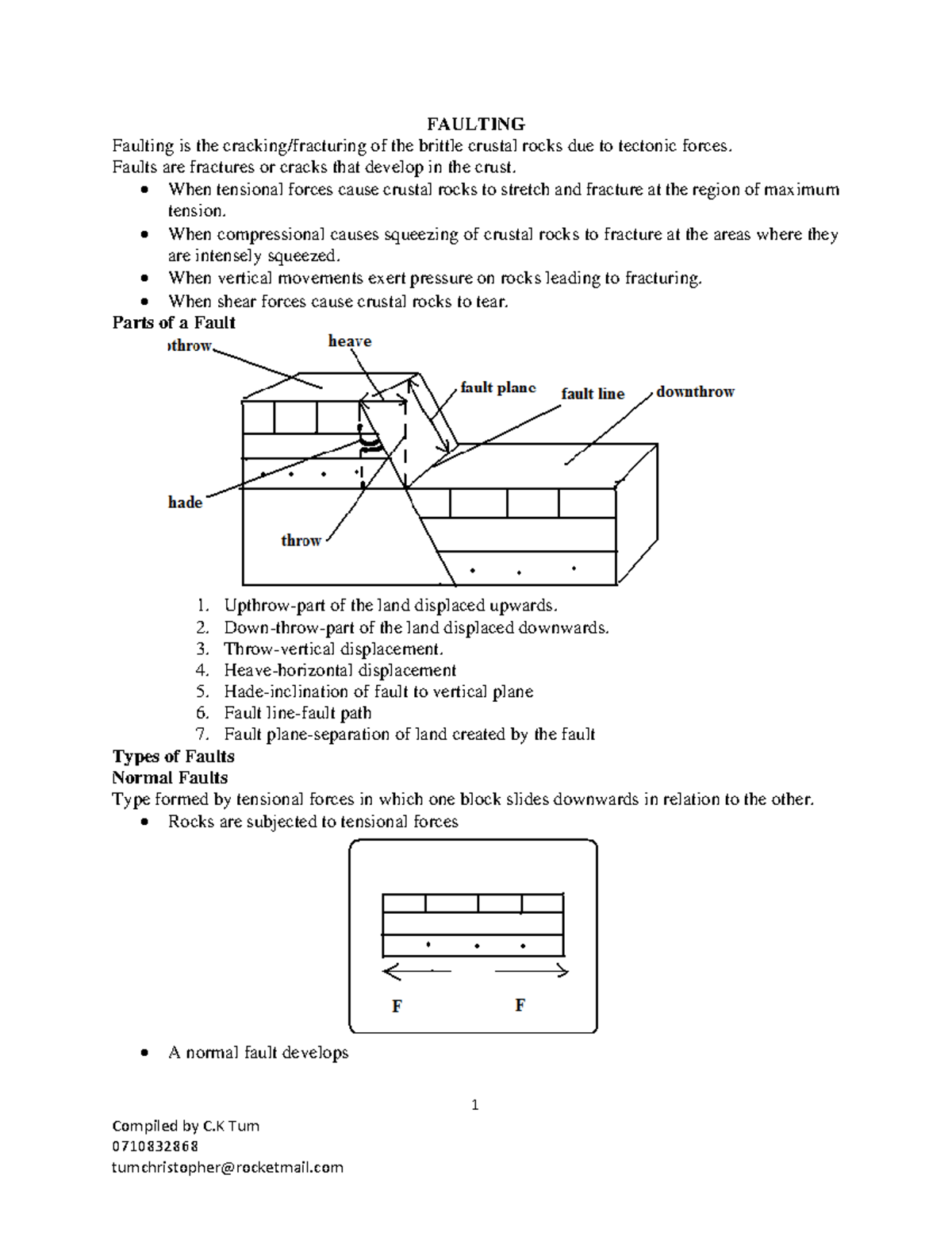 Faulting AND Weathering Notes - 1 Compiled by C Tum 0710832868 FAULTING ...
