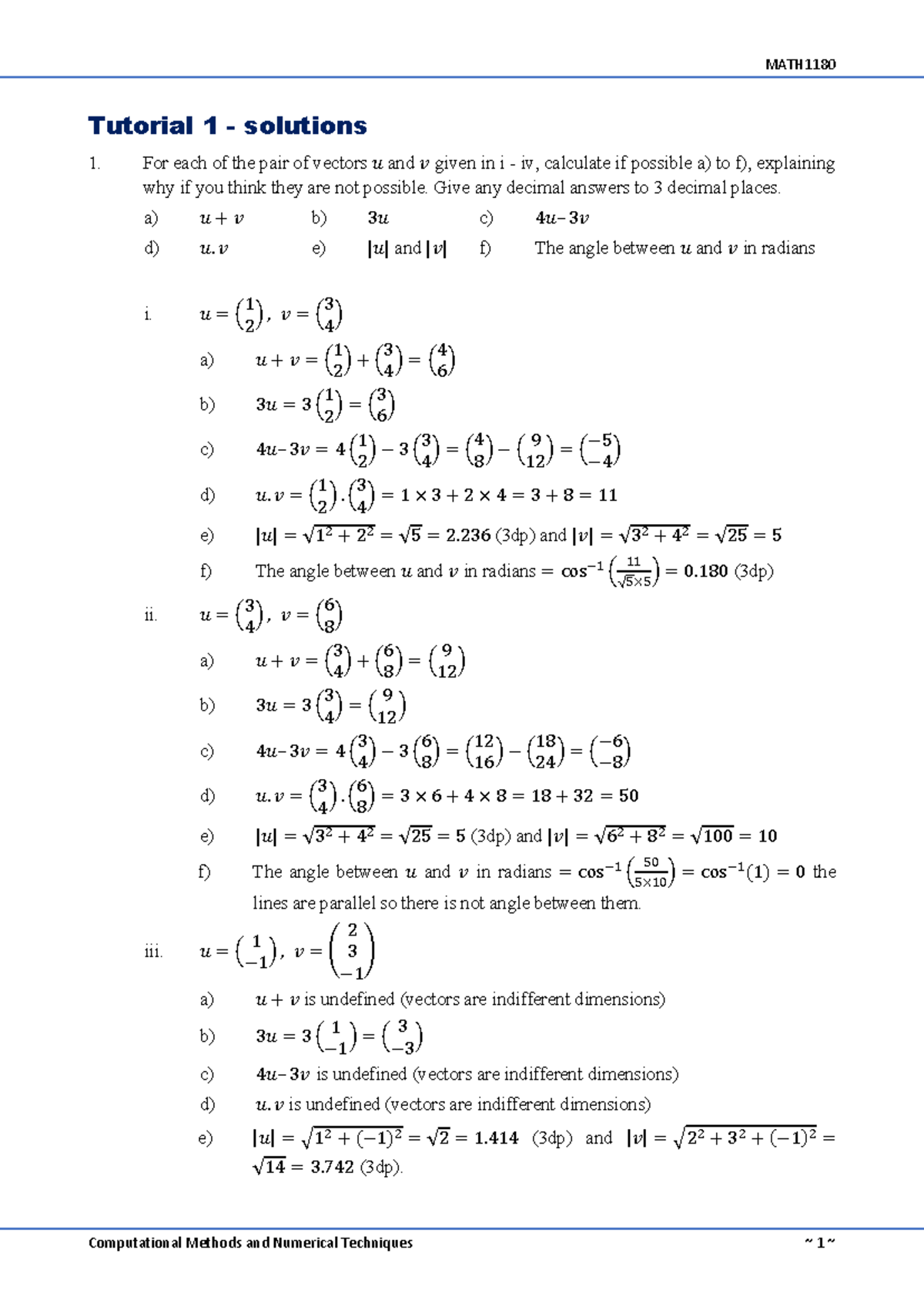 Tutorial 1 solutions - tutotial solutons - Tutorial 1 - solutions For ...