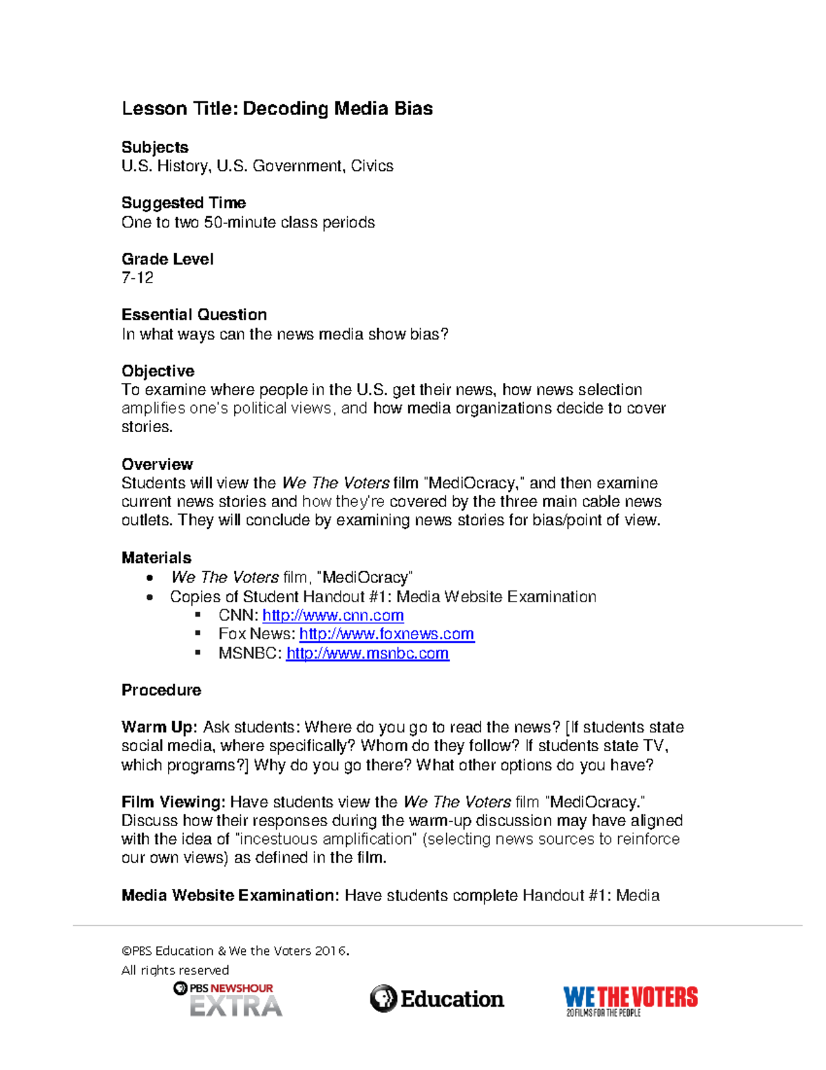 Decoding Media Bias: Lesson Plan for U.S. History & Government - Studocu