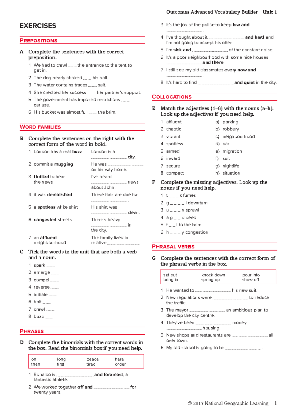 Outcomes Advanced Vocabulary Builder Exercises & Answer Key - Studocu