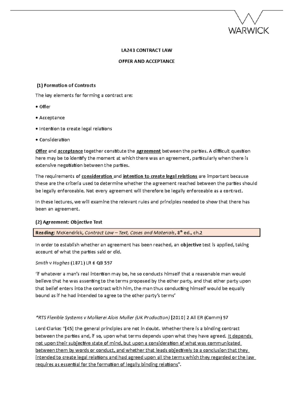 Lecture 2- Offer and Acceptance 2018 - LA243 CONTRACT LAW OFFER AND ...