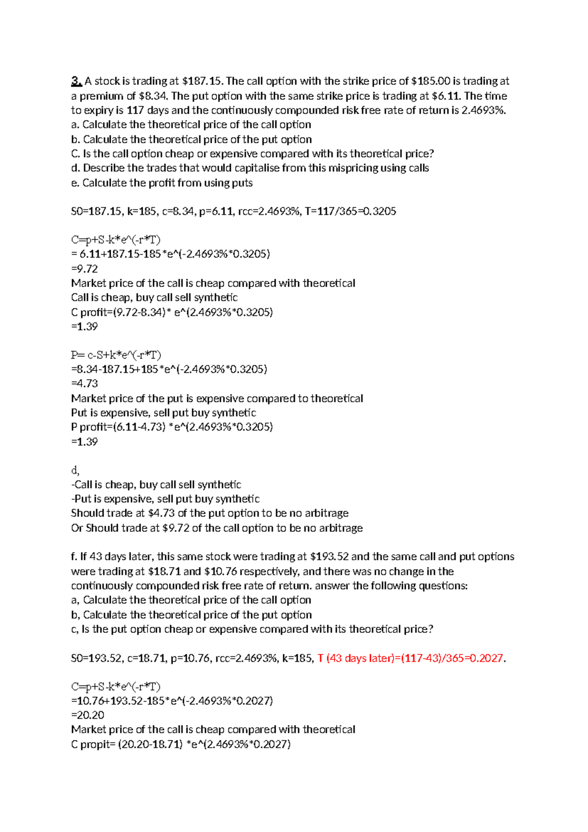 Derivatives Q3 Final Exam: Option Pricing Analysis - Studocu