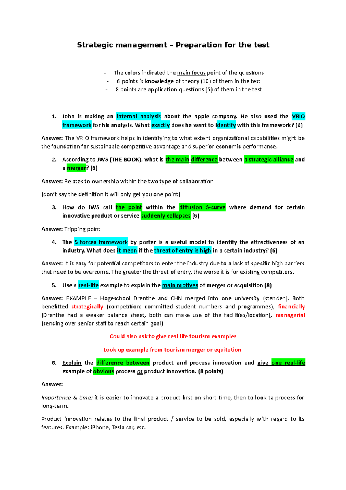 Strategic Management Test Prep: Key Concepts & Frameworks - Studeersnel