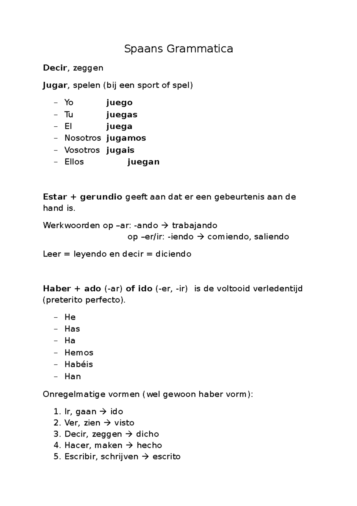 Spaans Grammatica H11: Werkwoorden en Onregelmatige Vormen - Studeersnel