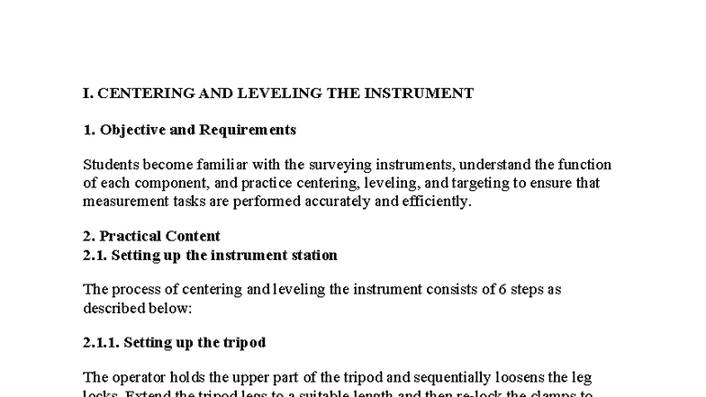 Surveying Techniques: Centering & Leveling Instruments (SURV 101) - Studocu