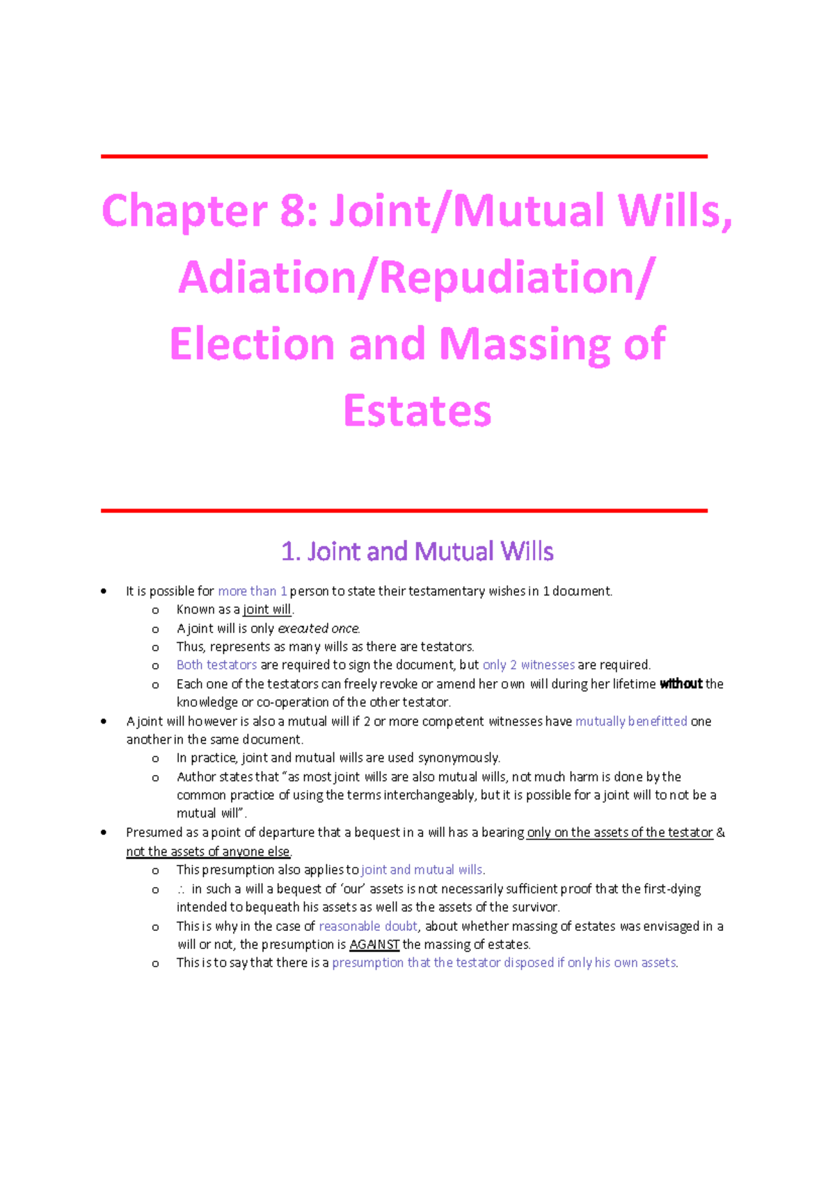 Chapter 8 - Notes on Joint and Mutual Wills, Adiation, and Estates ...