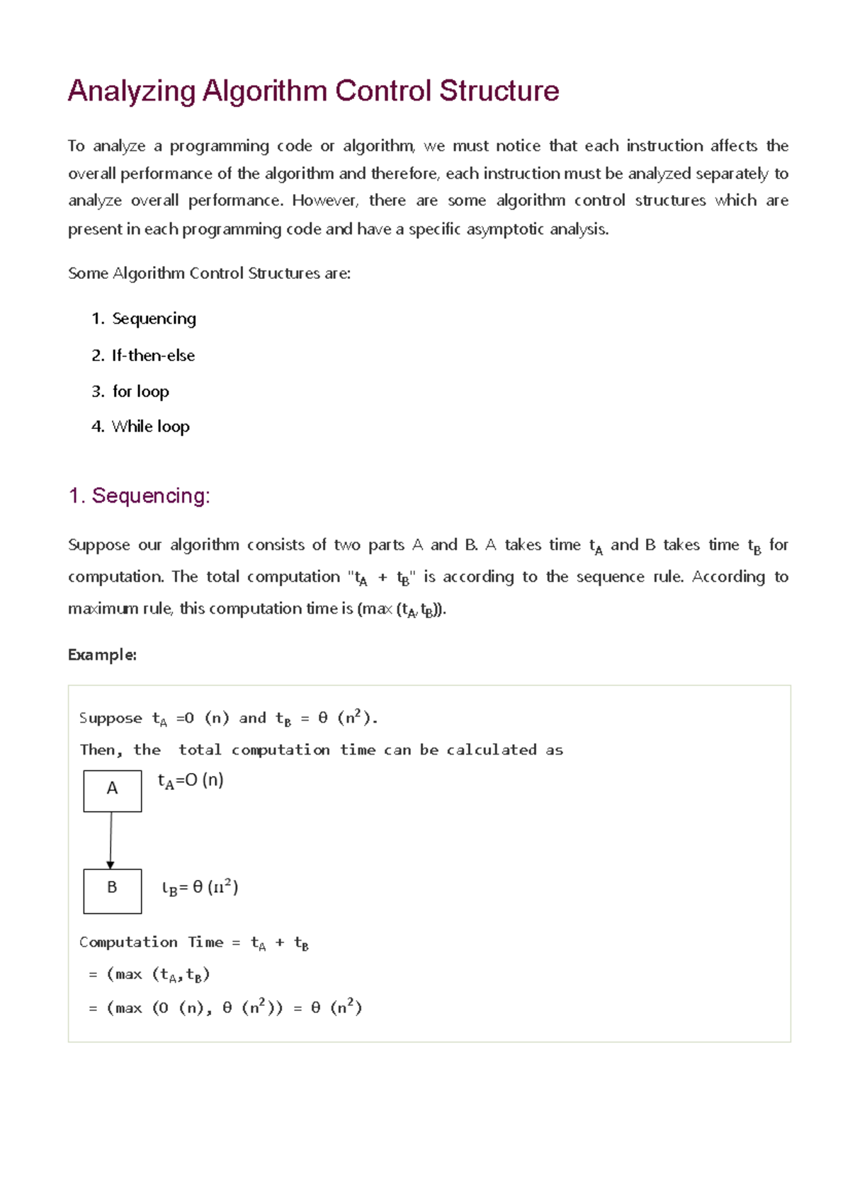 CS101: Analyzing Algorithm Control Structures and Performance - Studocu