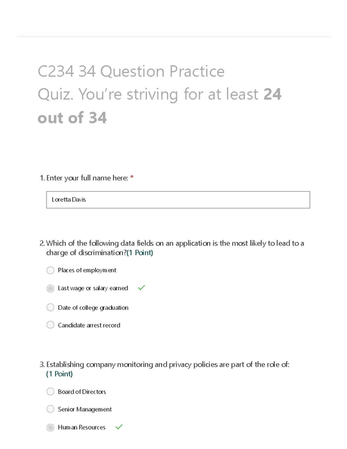 C234 Practice Quiz: 34 Questions for HR Exam Success - Studocu