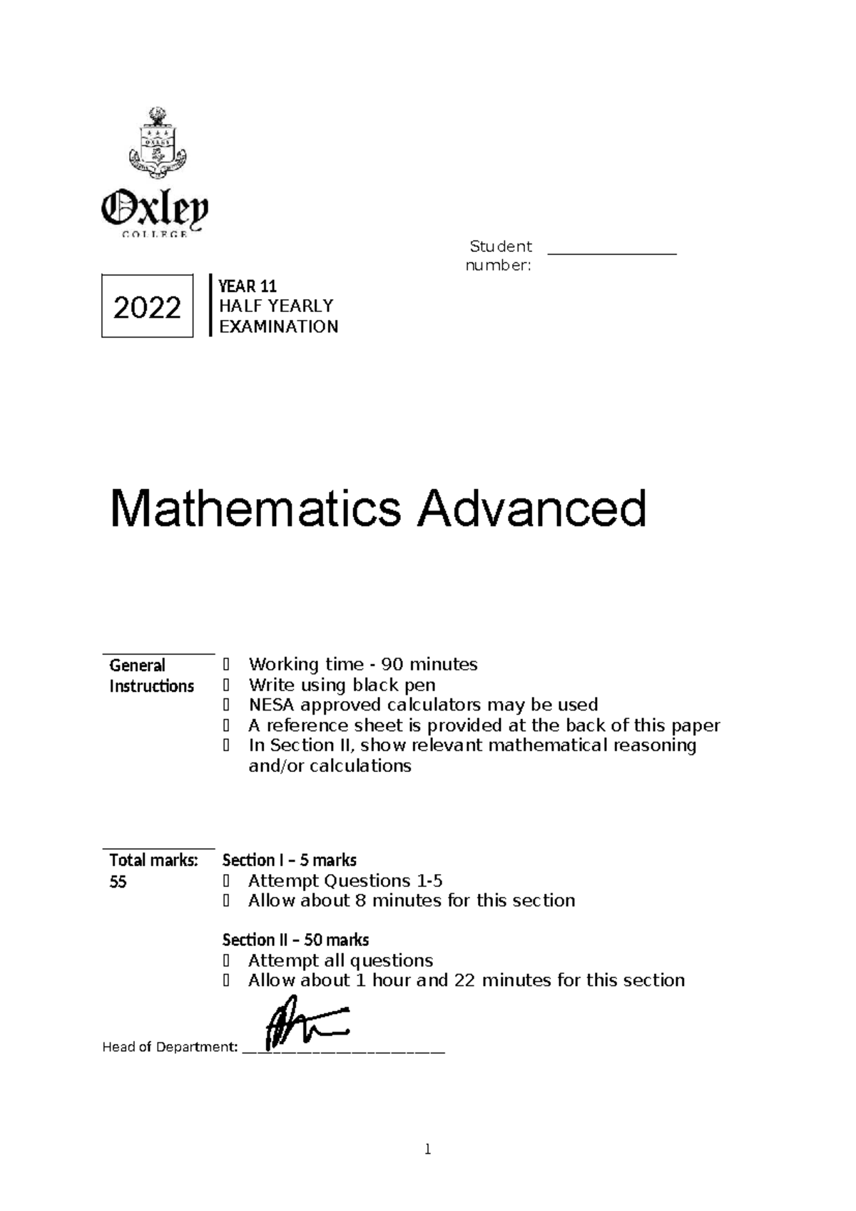2022 Year 11 Mathematics Advanced Half-Yearly Exam Notes - Studocu