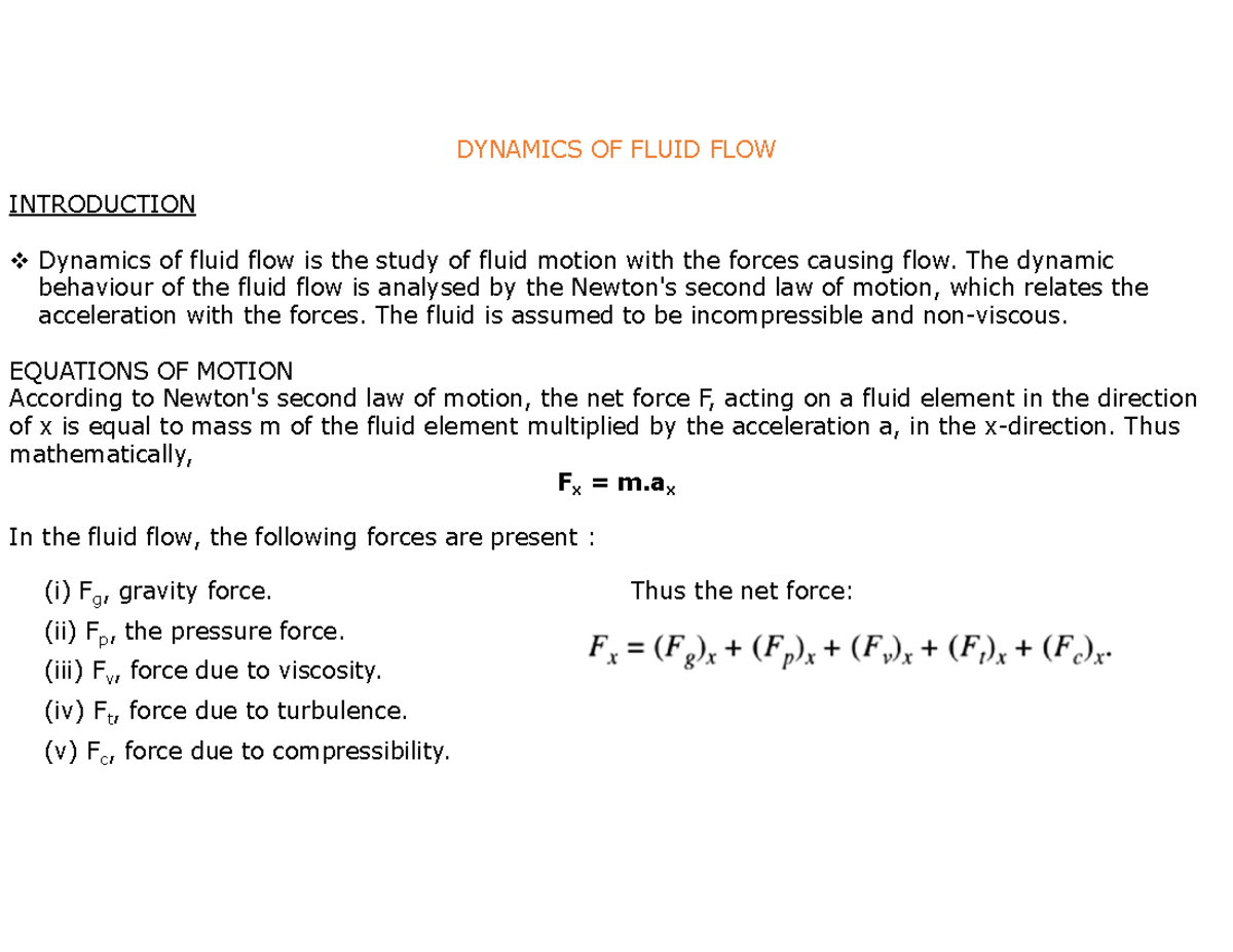 EMT 2205 Fluid Mechanics: Dynamics of Fluid Flow and Applications - Studocu