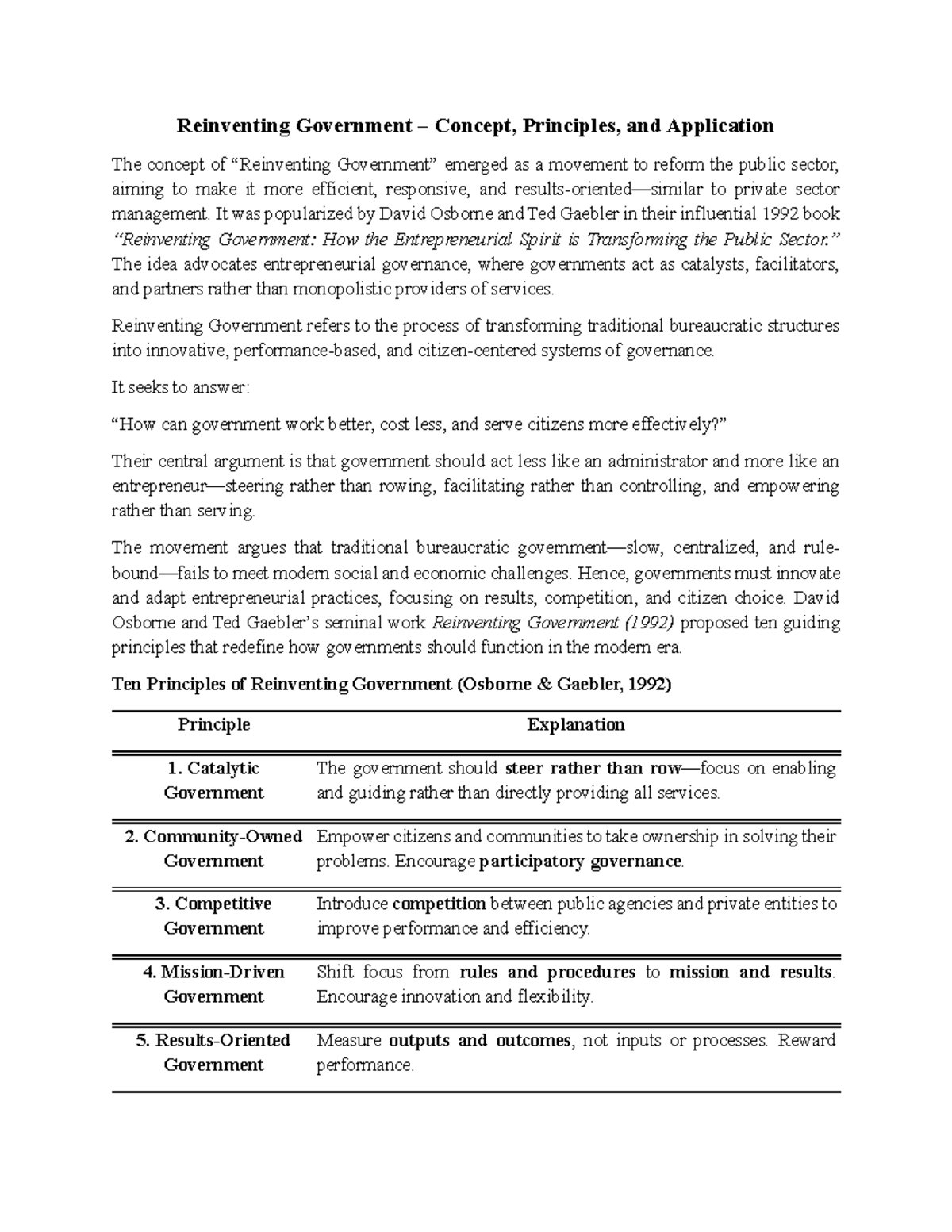 Reinventing Government: Concepts, Principles & Applications (Gov 101 ...