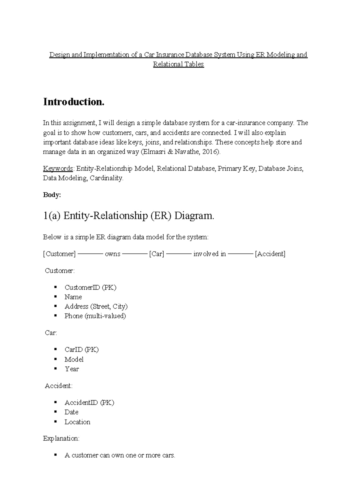Designing a Car Insurance DB System: ER Modeling & Relational Tables ...