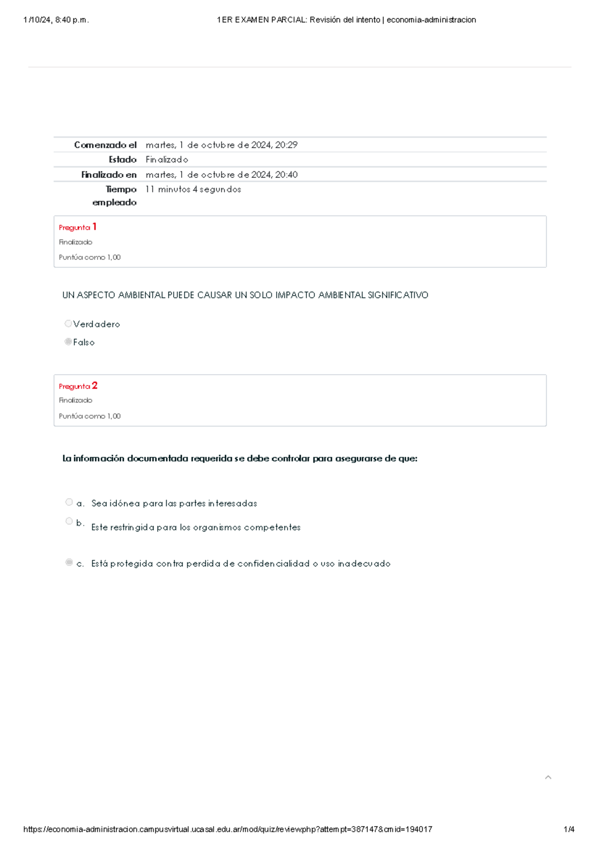 1ER Examen Parcial 2024: Aspectos Ambientales y Normas ISO - Studocu