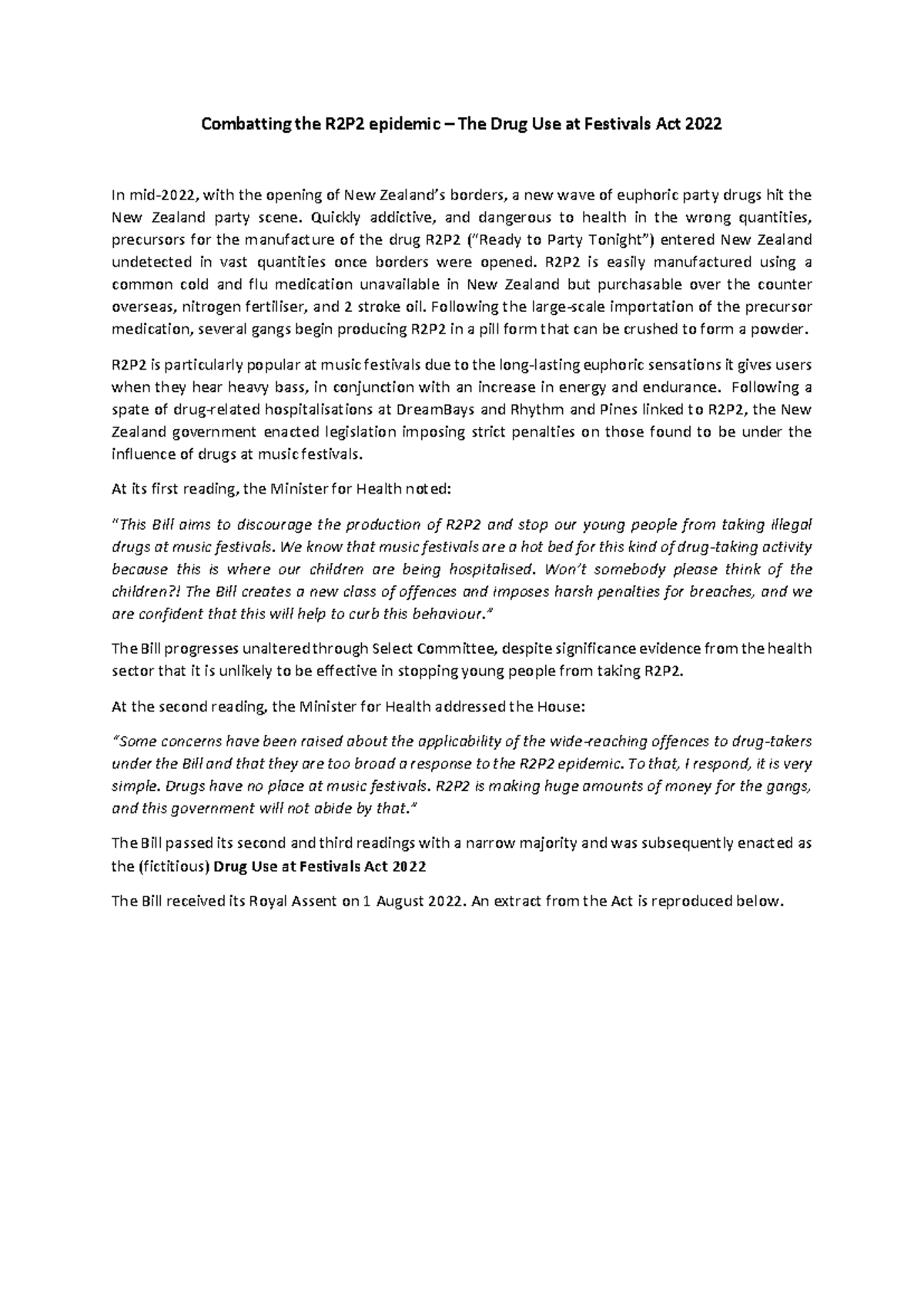 R2P2 Epidemic: Drug Use at Festivals Act 2022 Analysis - Studocu