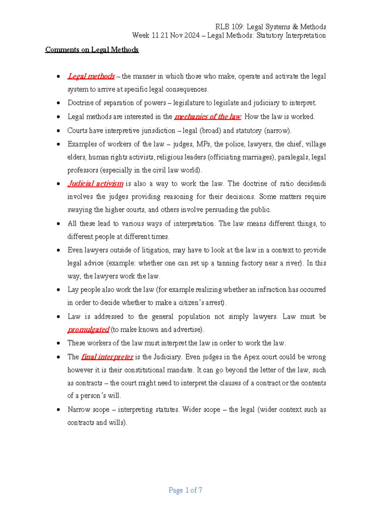 Week 11 Notes on Legal Methods: Statutory Interpretation (Legal 101 ...