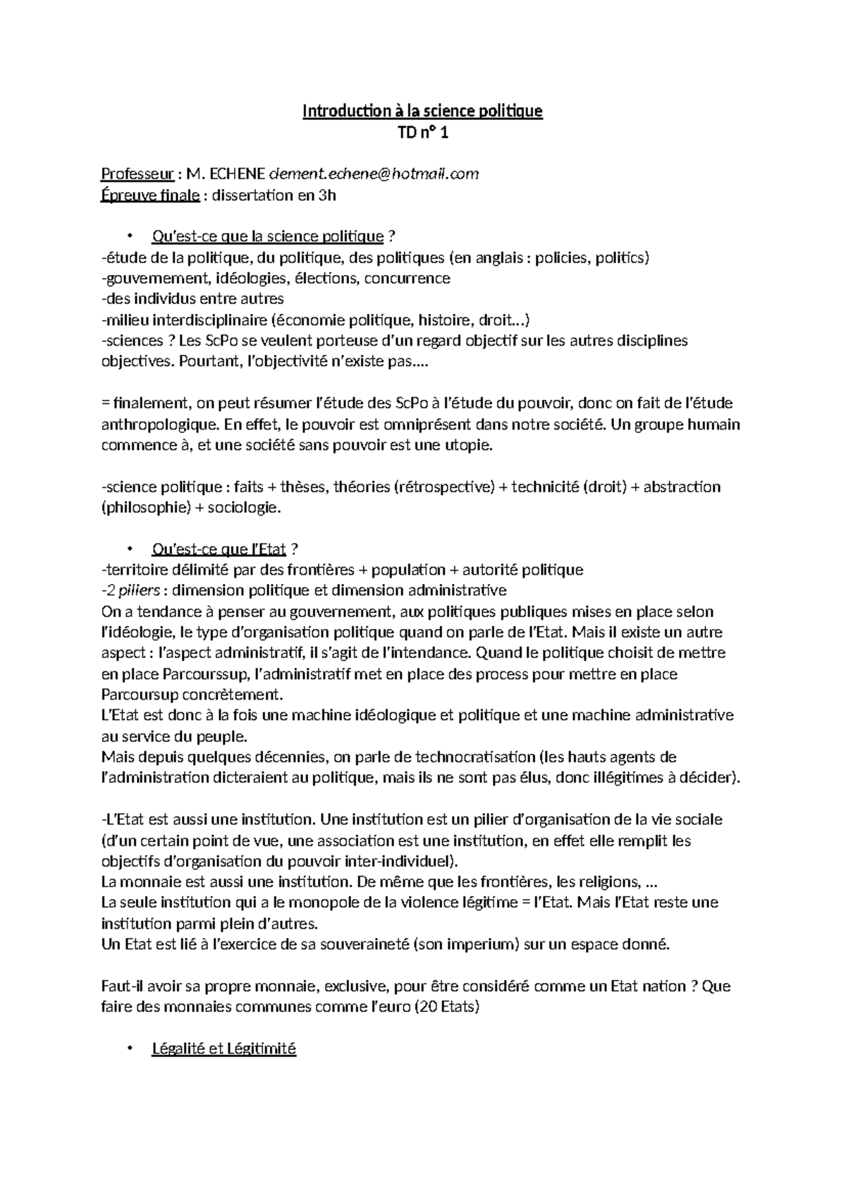 Séance 1 - TD n° 1 : Introduction à la science politique et l'État ...