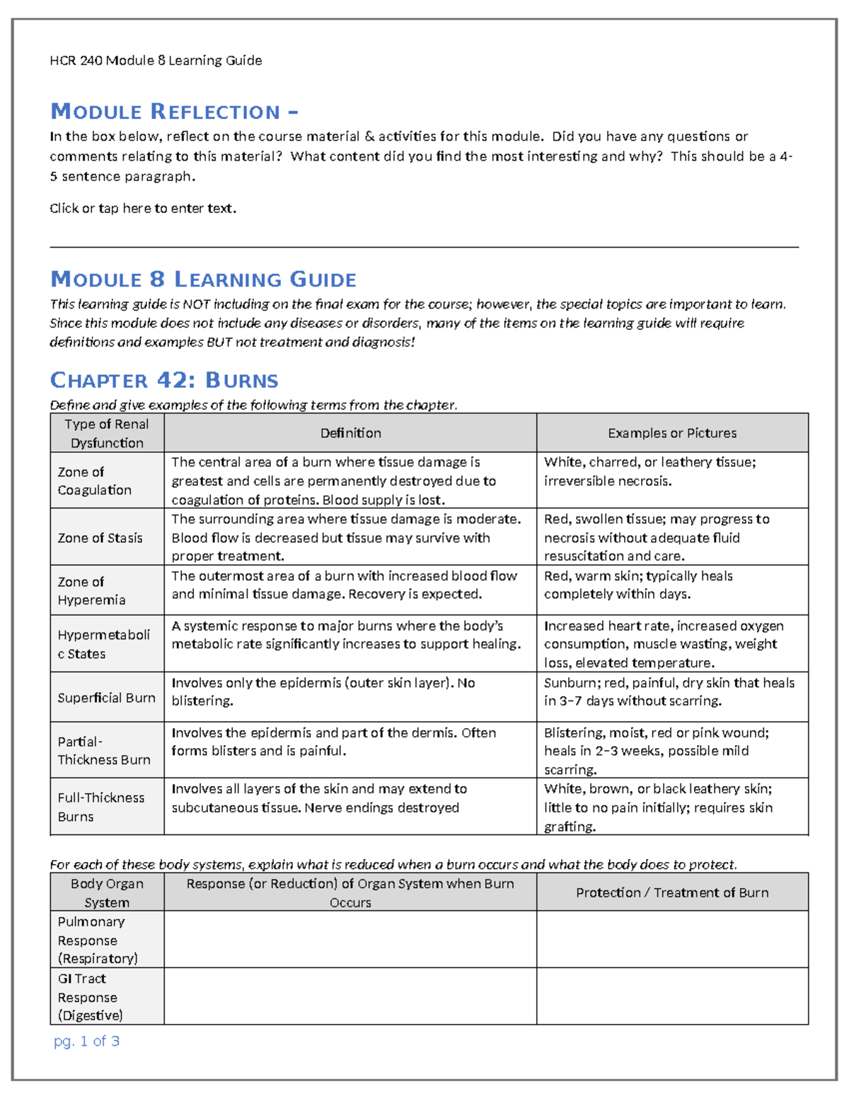 HCR 240 Module 8 Learning Guide: Reflection on Course Material - Studocu
