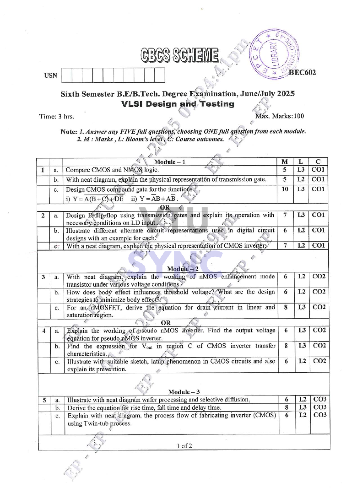 BEC602 - VLSI Design & Testing Exam Notes - Sixth Semester 2025 - Studocu