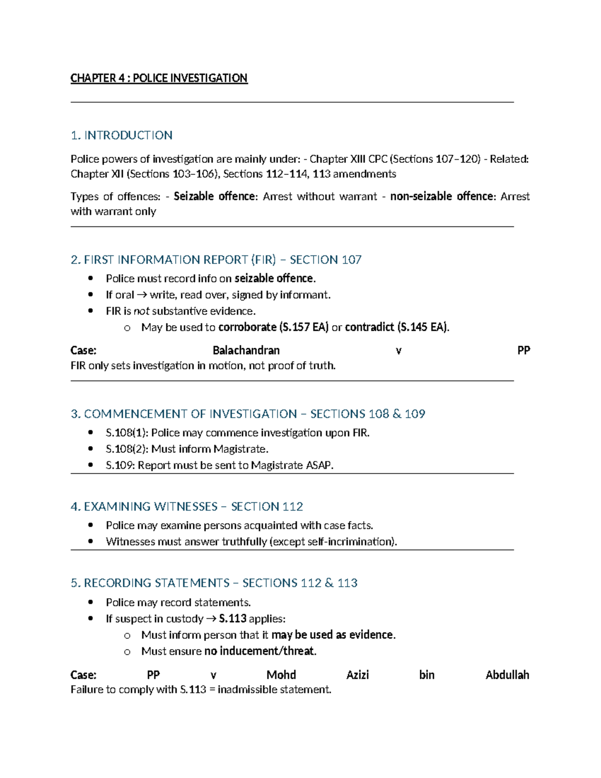 CHAPTER 4: POLICE INVESTIGATION - Key Procedures and Legal Framework ...