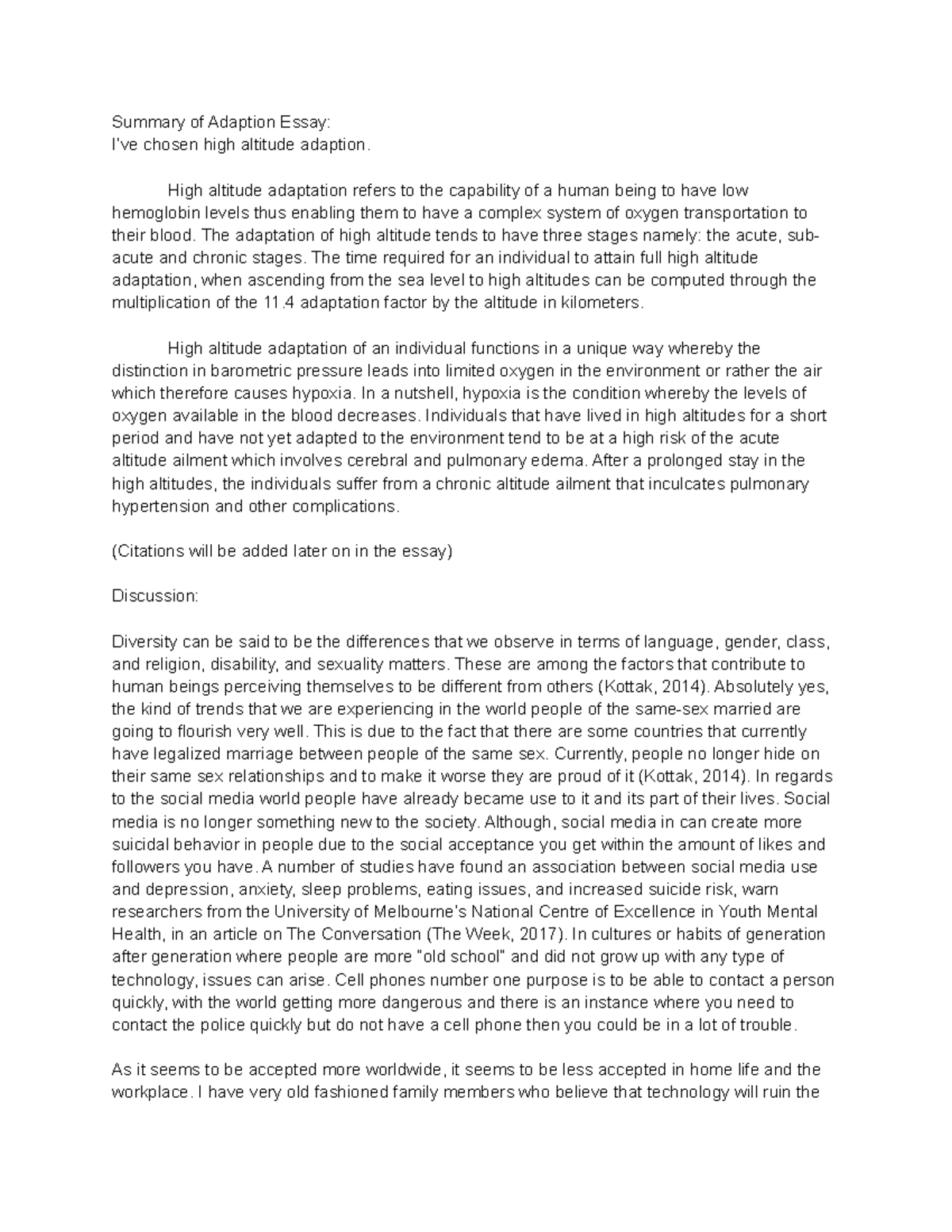 Untitled document - Module 6 Lab - Summary of Adaption Essay: I’ve ...