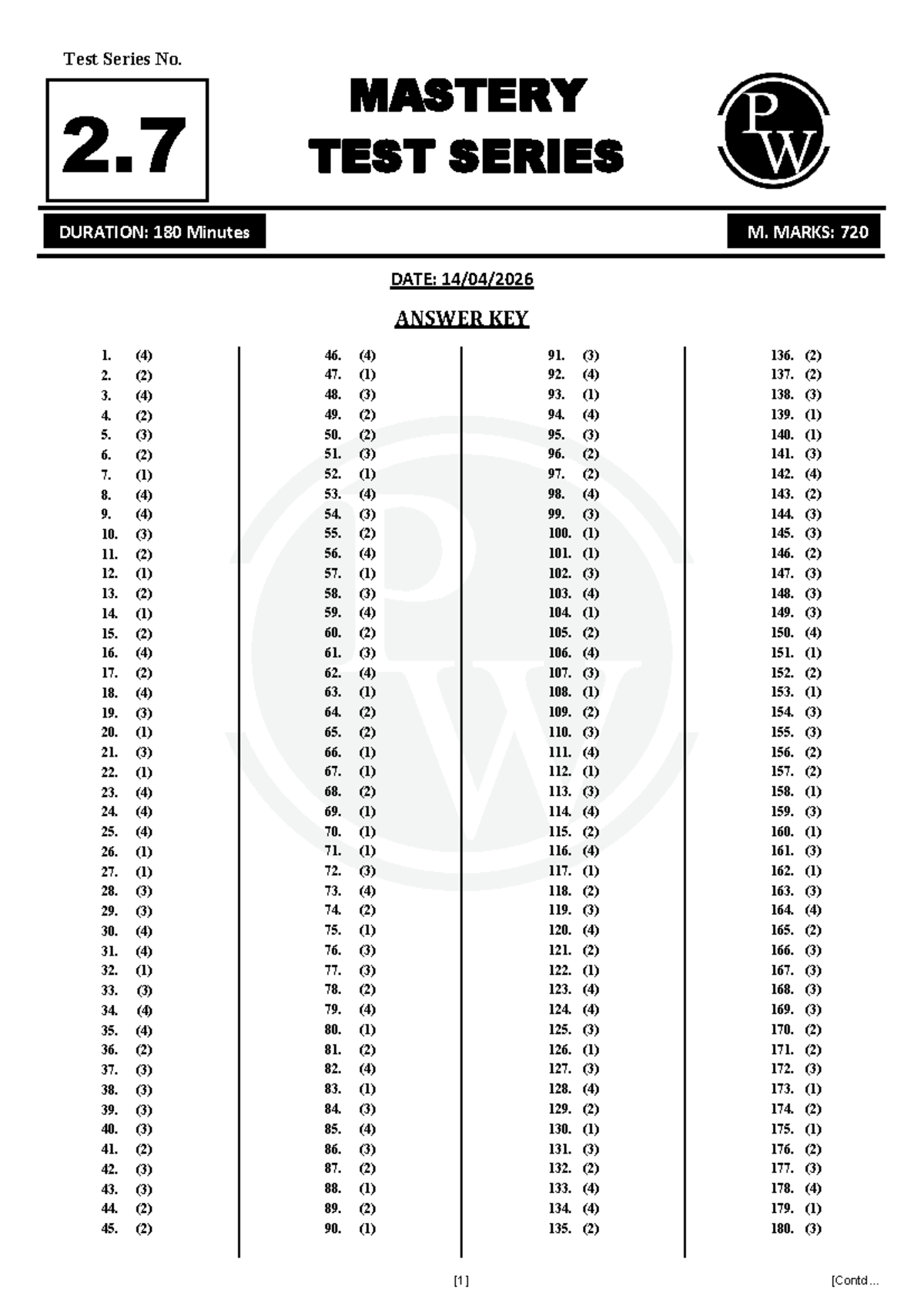 Mastery Test Series 2.7 NEET 2025-26 Answer Key - Studocu