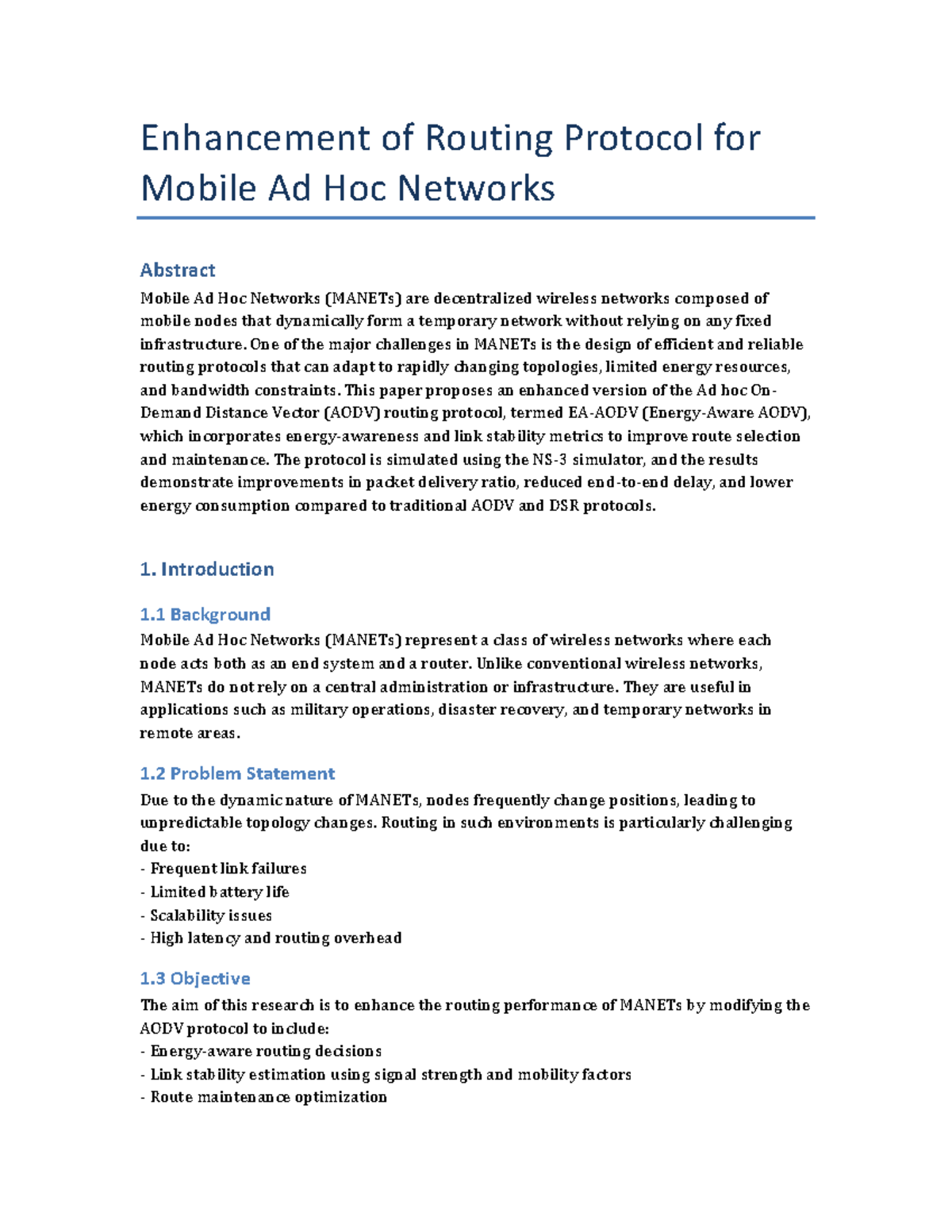 Enhancement of AODV Routing Protocol for MANETs: A Comprehensive Study ...