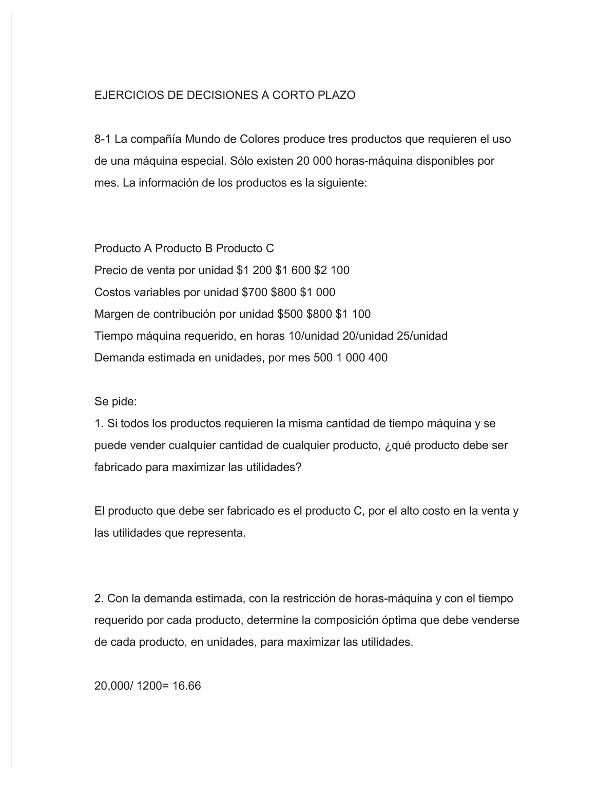 Ejercicios de Decisiones a Corto Plazo - Estrategias y Análisis ...