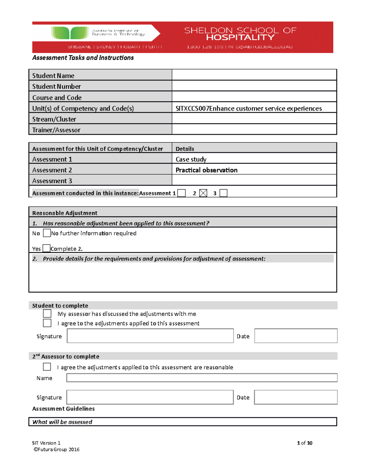 SITXCCS007 Assessment 2 - Practical Observations for Customer Service ...