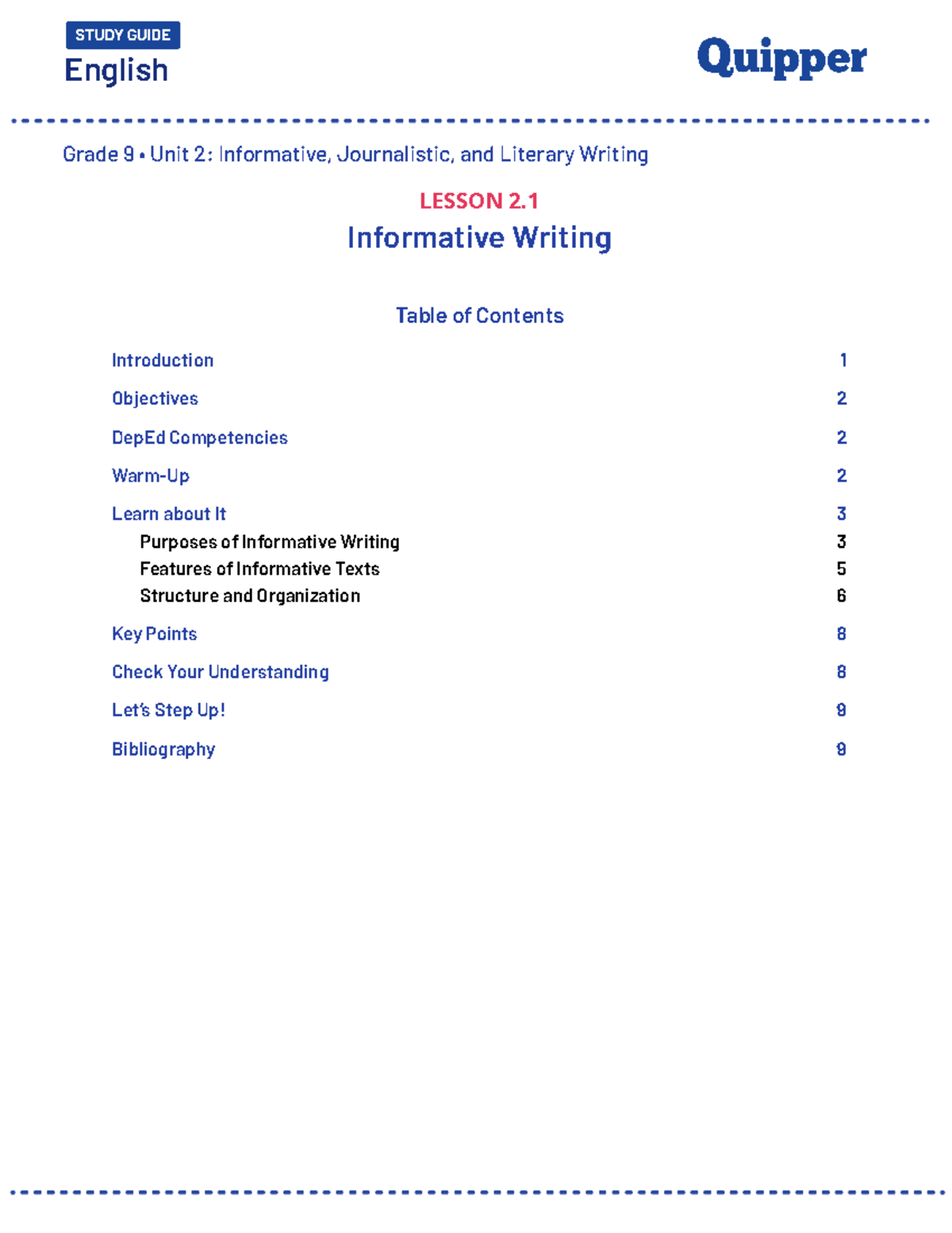 ME Eng9 Unit 2 Informative Writing Lesson 2 Overview and Key Points ...