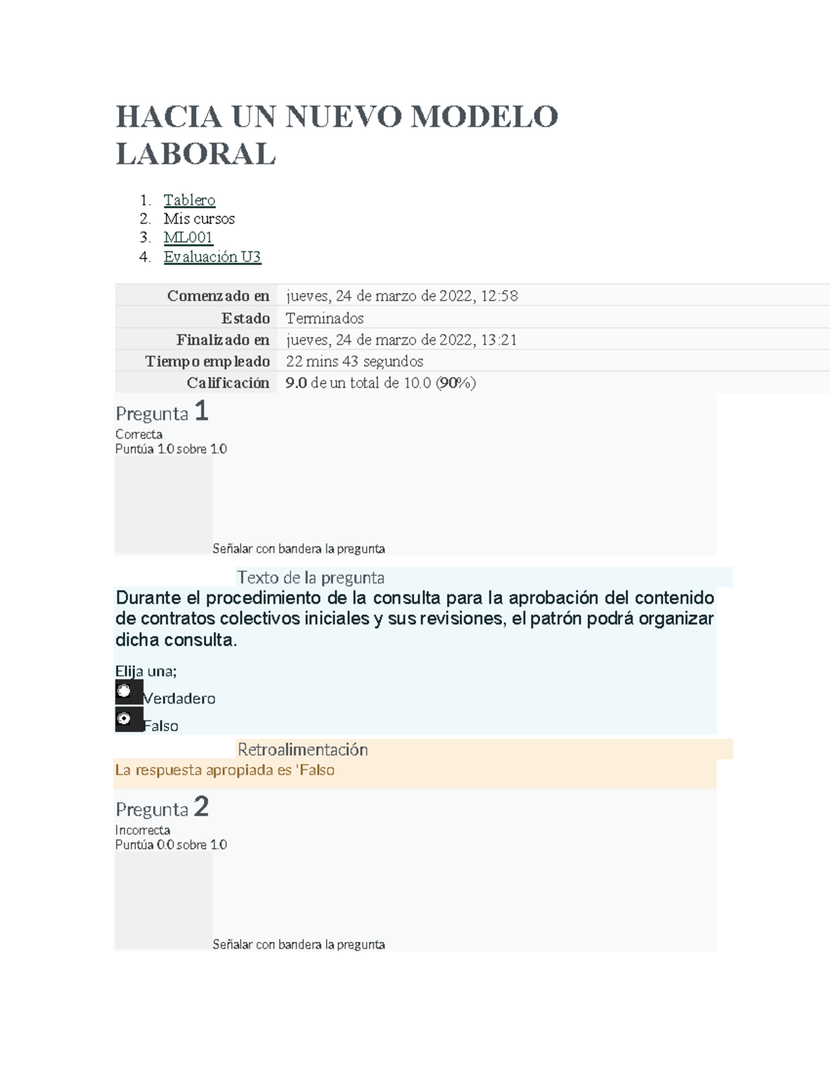 Examen U3 - 9: Hacia un Nuevo Modelo Laboral - Studocu