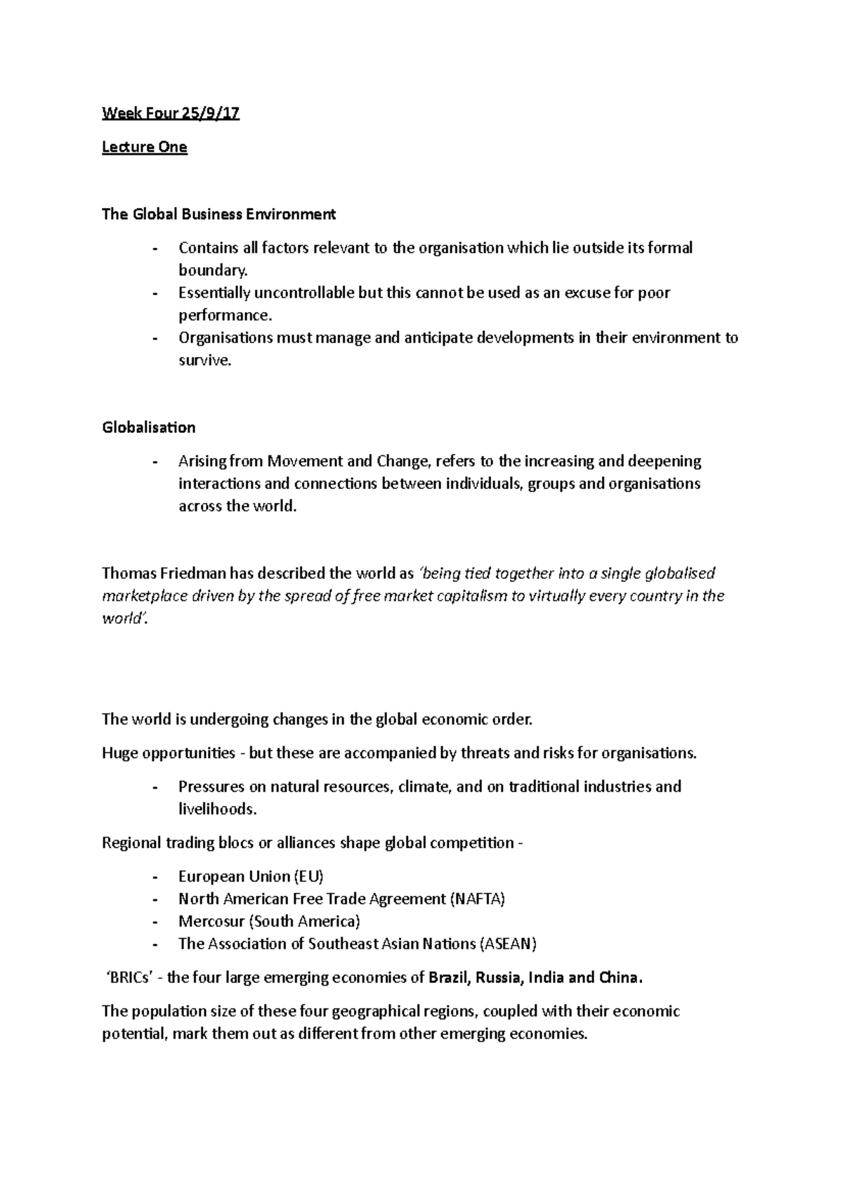MG4031 Week Four Lecture One - Week Four 25/9/17 Lecture One The Global ...