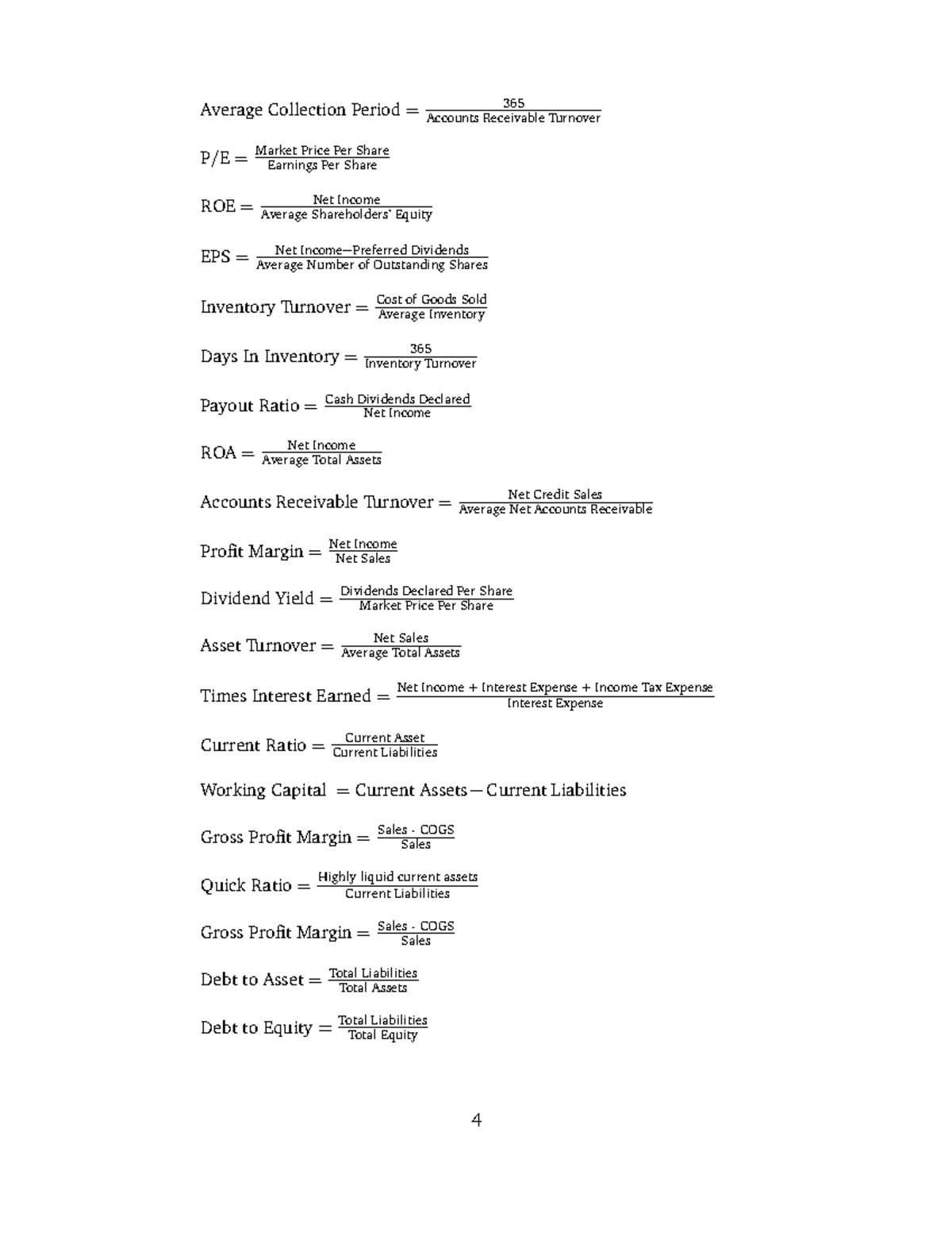 Cheat Sheet: Key Financial Ratios for COMM 298 - Studocu