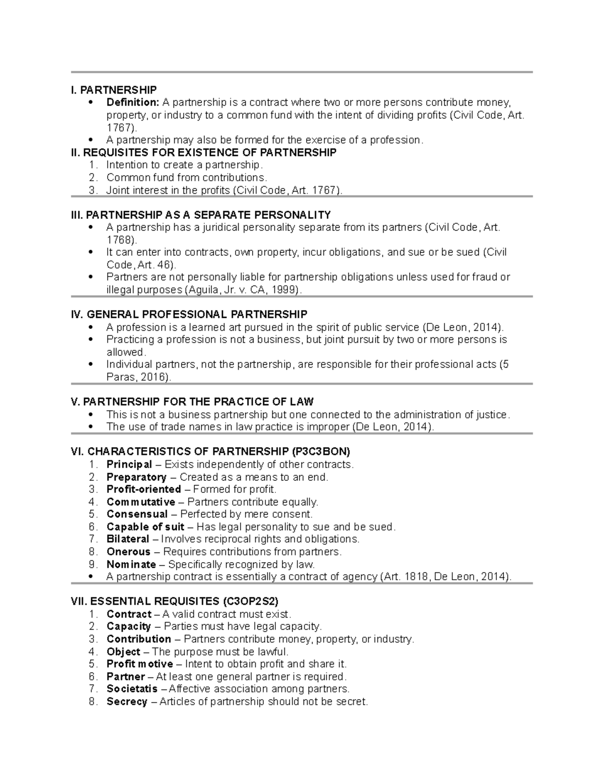 Partnership Law Overview: Key Concepts and Legal Framework (CIVIL CODE ...