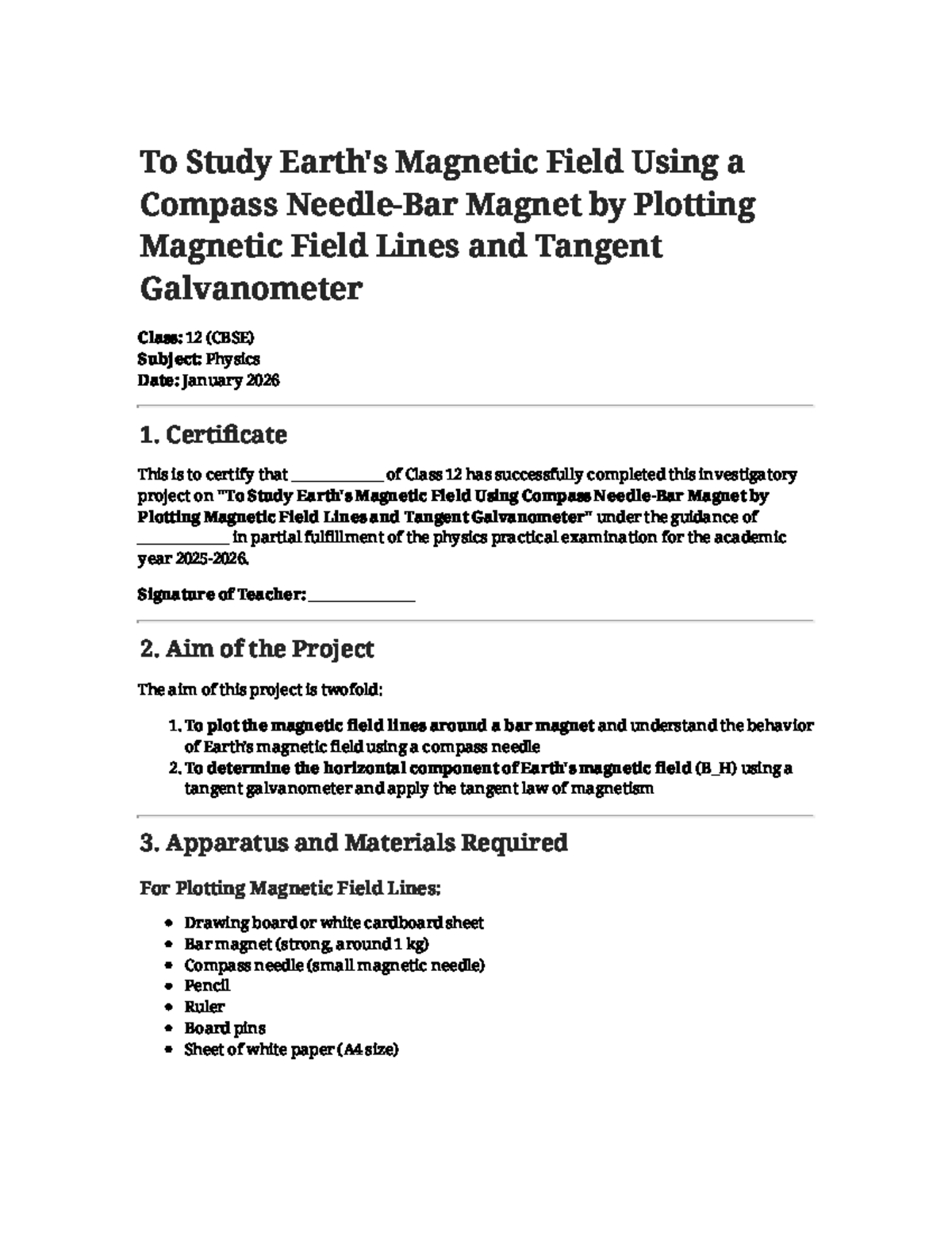 Study of Earth's Magnetic Field Using Compass & Galvanometer (Class 12 ...