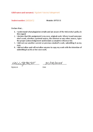 Semester 2 Assignment 2 Declaration form - I (full names and surname ...
