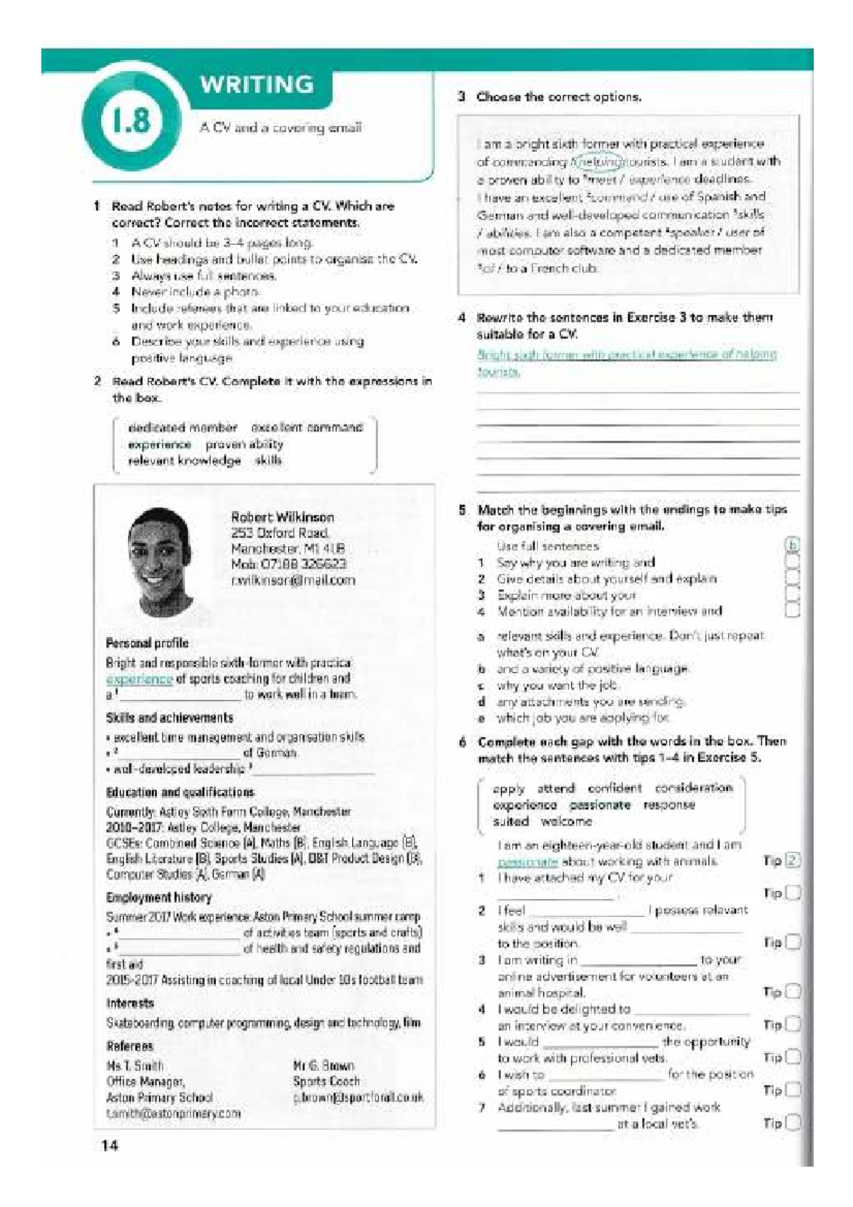 WRITING 3: CV and Covering Email Tips and Exercises - Studocu