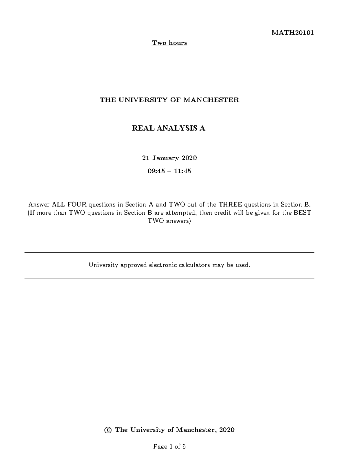 MATH2010 Final Exam Answers 2019-20: Real Analysis Issues - Studocu
