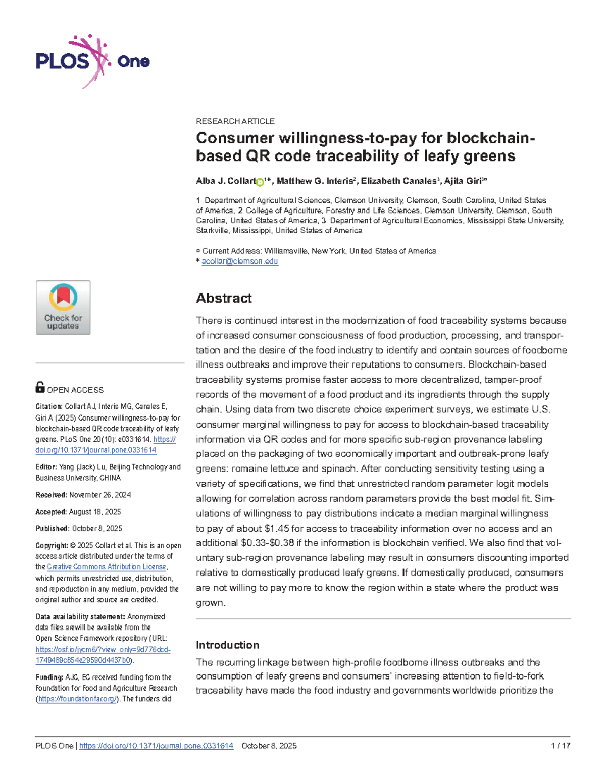 Consumer Preferences for Blockchain-Enabled QR Code Traceability of ...