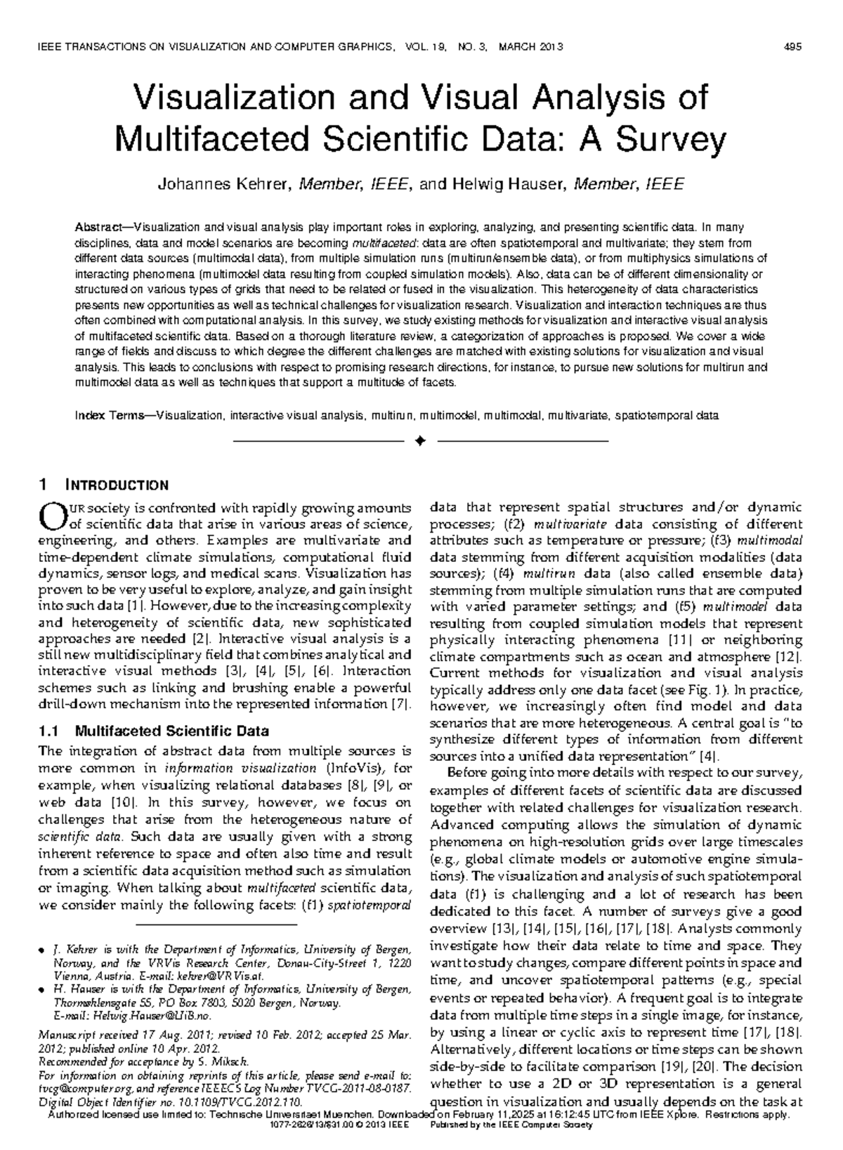 Visualization and Visual Analysis of Multifaceted Scientific Data A ...