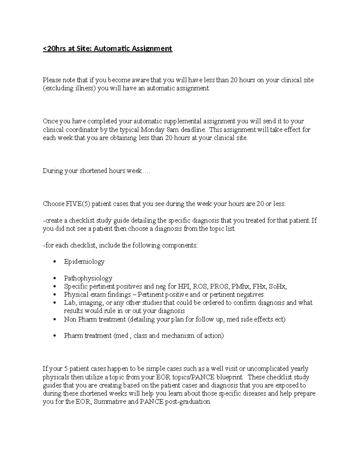 Clinical Site Automatic Assignment: Less than 20 Hours Guide - Studocu