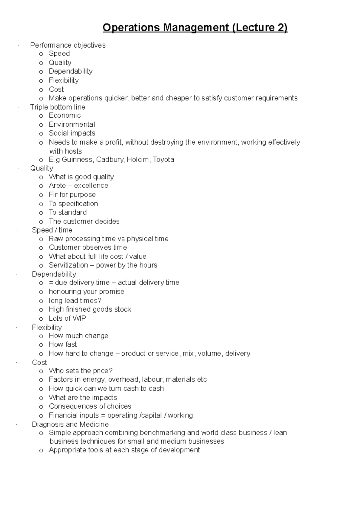 Operations Management Notes - Lecture 1 - Operations Management ...