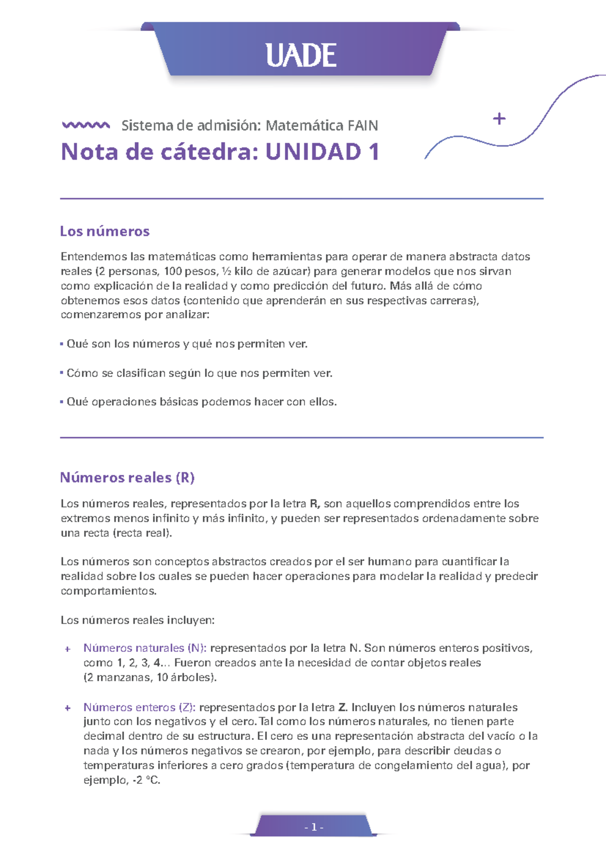 Nota de Cátedra 1: Números Reales en Matemática FAIN - Studocu
