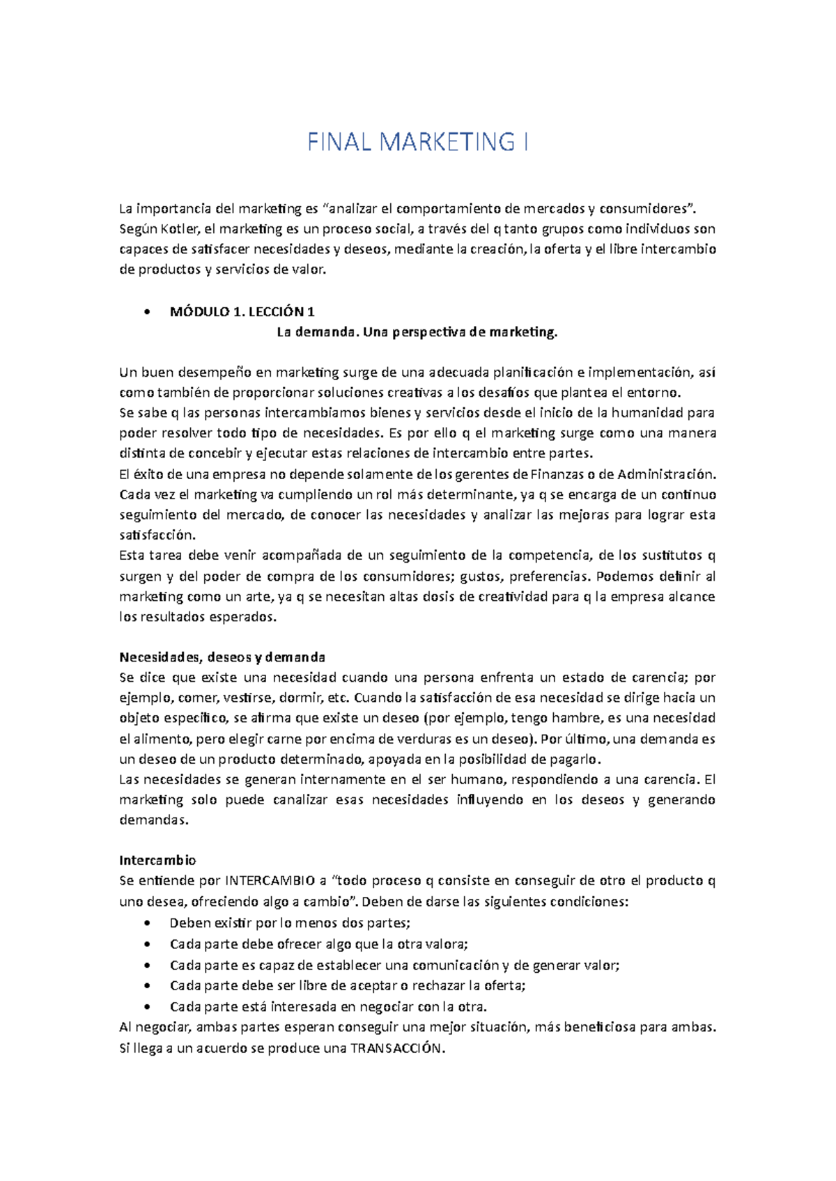 FINAL MARKETING I - Resumen Completo de Módulos y Lecciones - Studocu