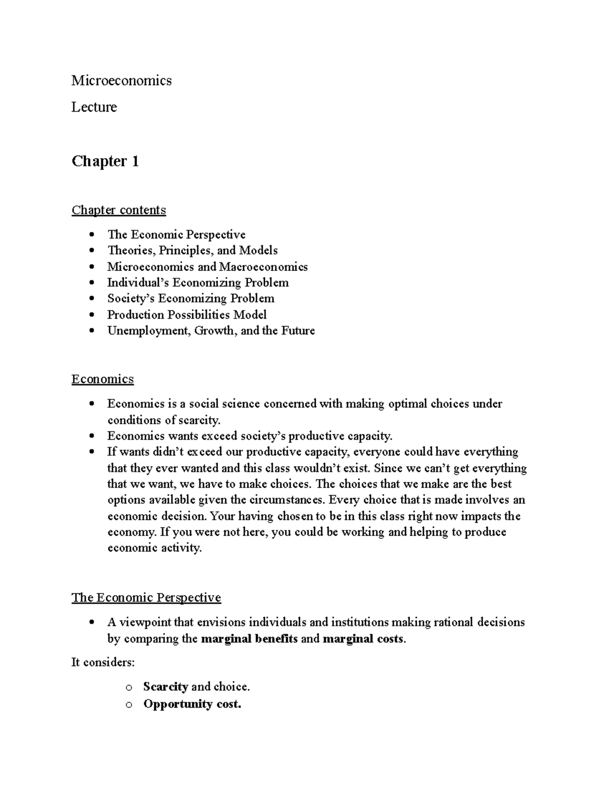 Microeconomics Notes - Key Concepts from Chapters 1, 2, and 3 - Studocu